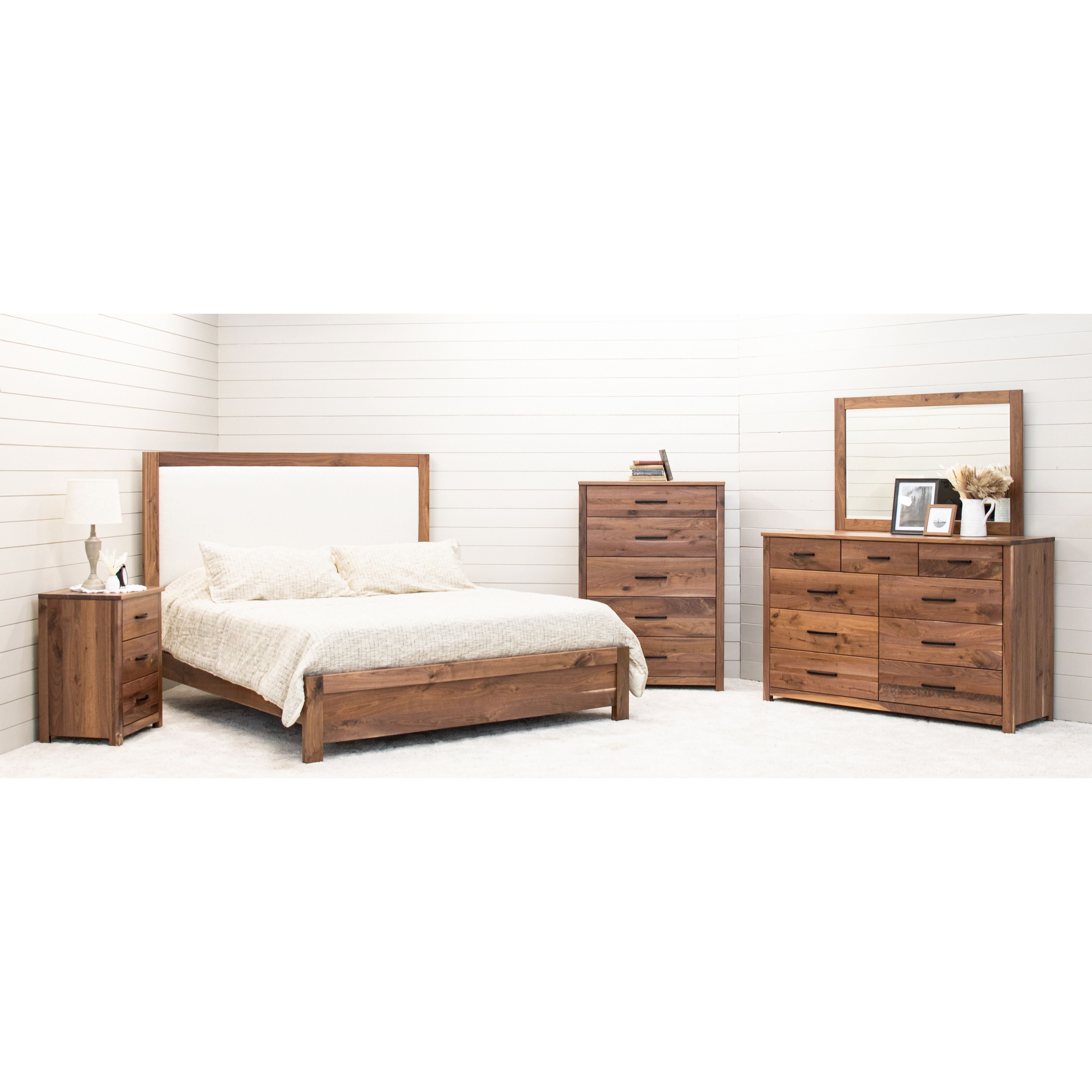 Hudson Full Walnut Wood Bed with Upholstered Headboard | NAT