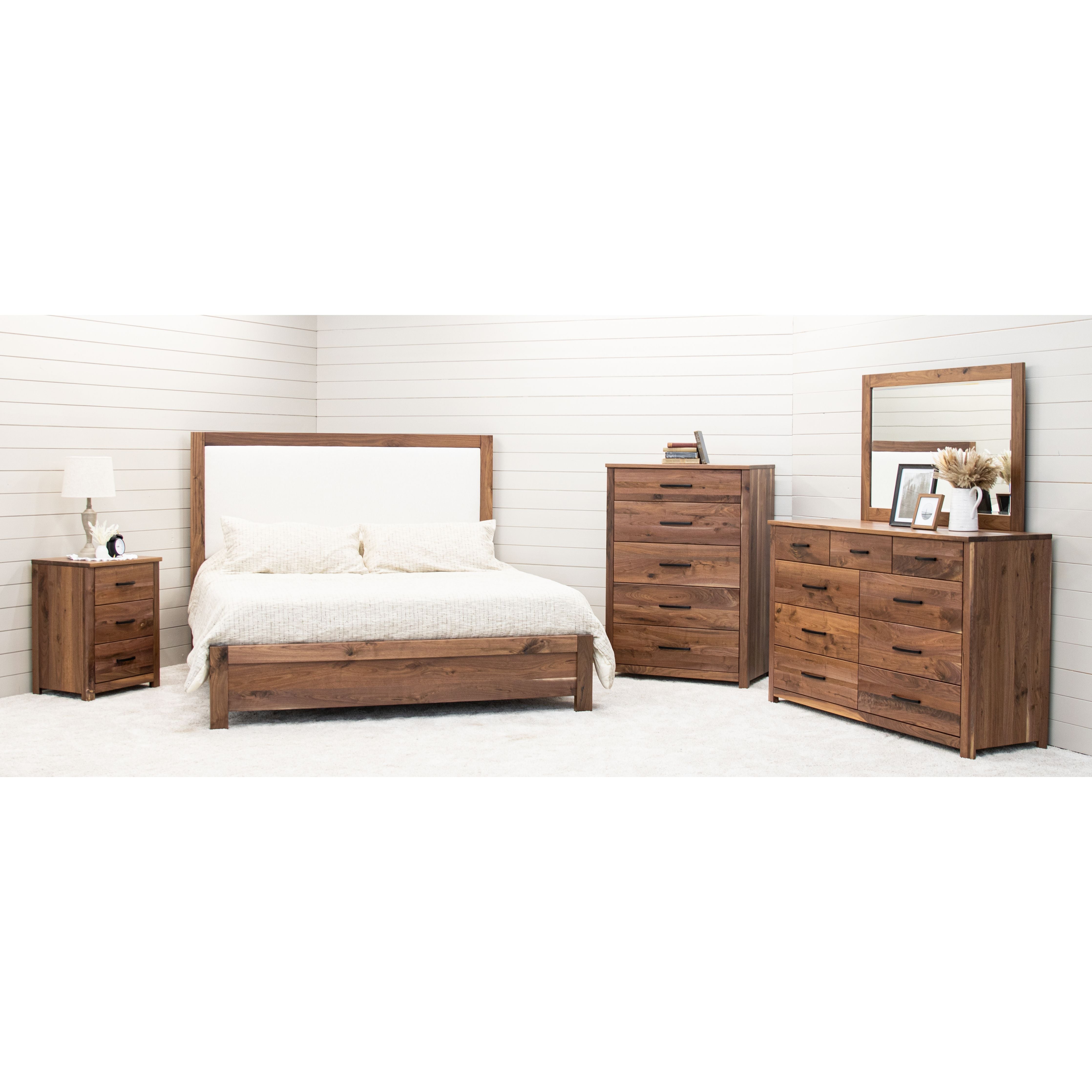 Hudson Full Walnut Wood Bed with Upholstered Headboard | NAT
