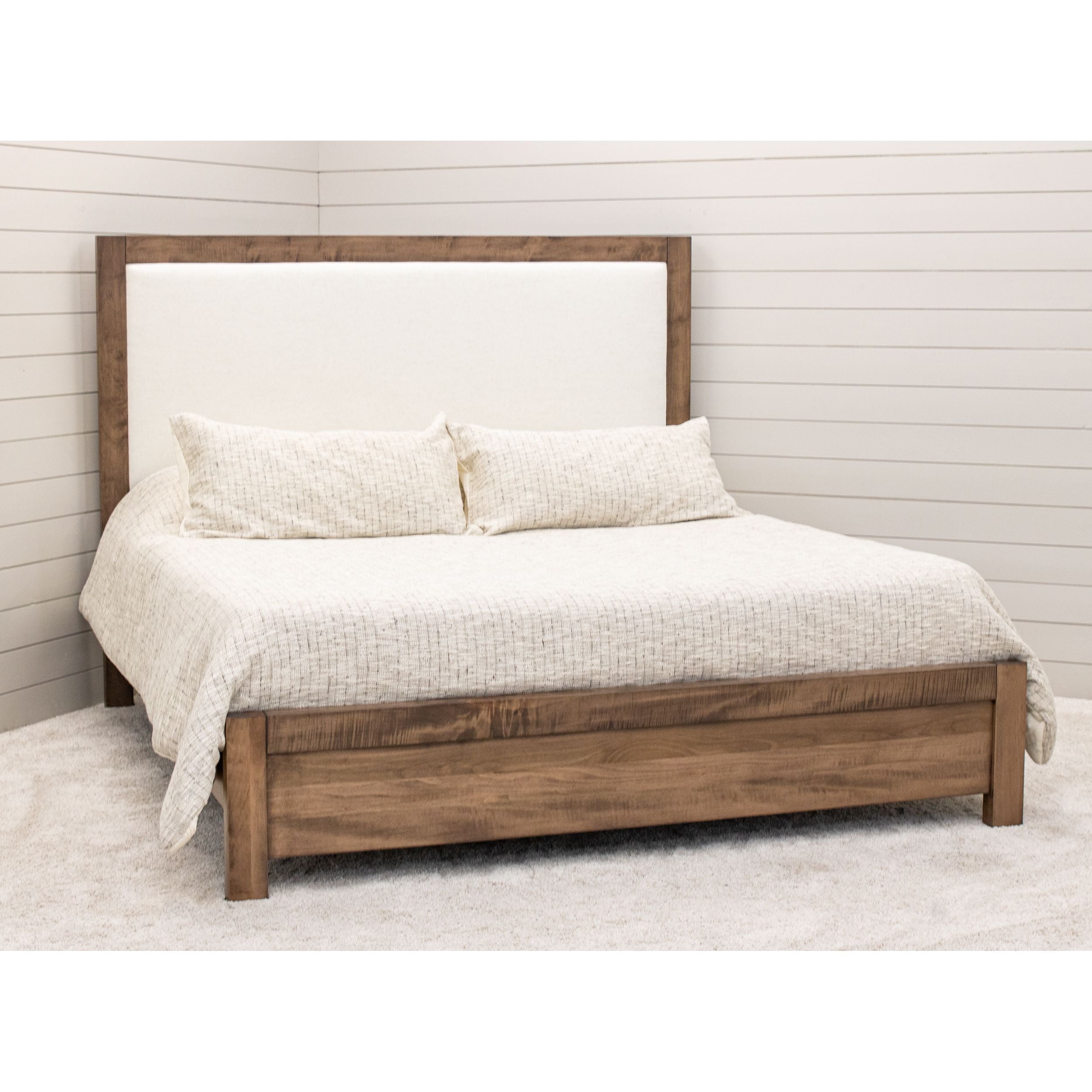 Hudson Full Maple Wood Bed with Upholstered Headboard | CO