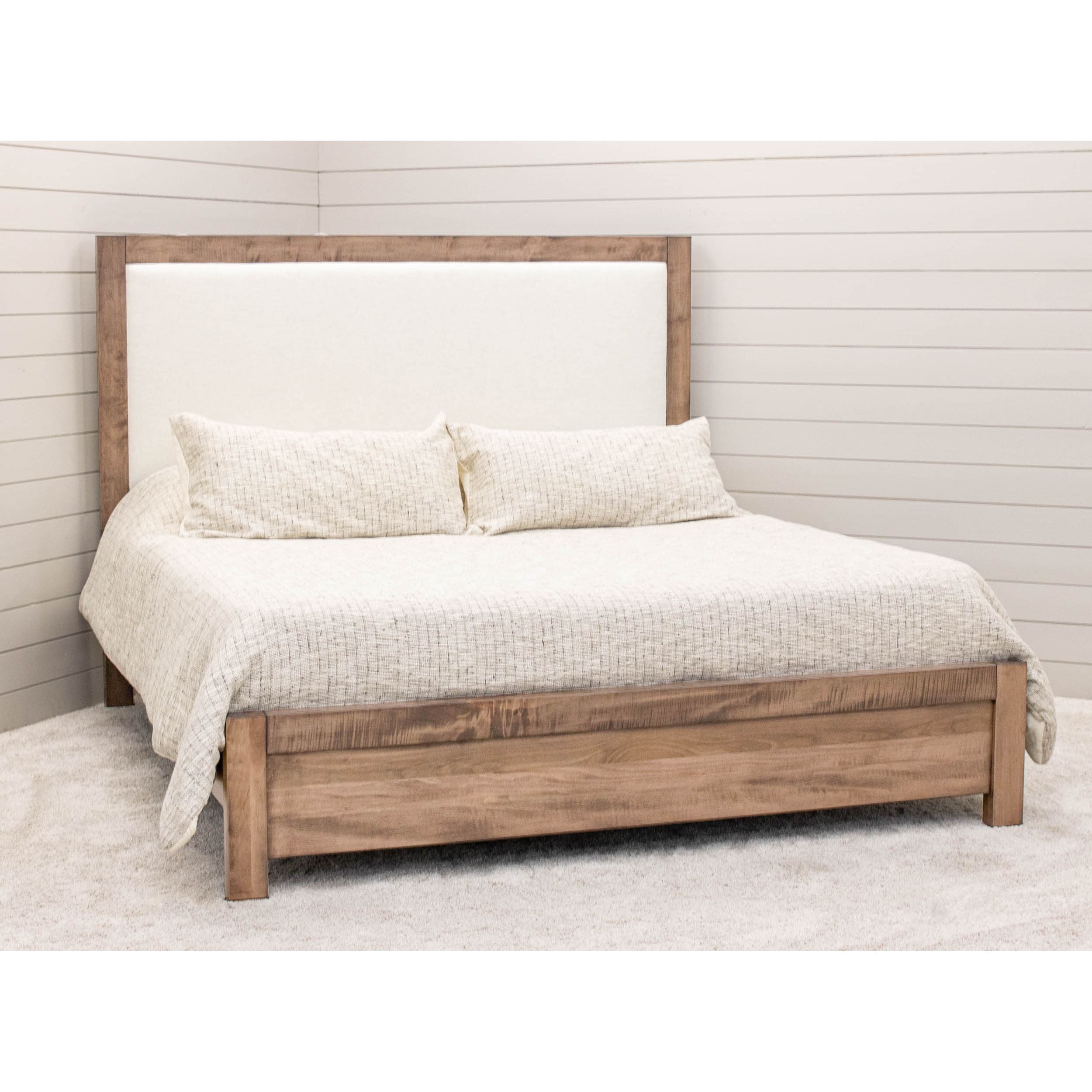 Hudson King Maple Wood Bed with Upholstered Headboard | WB
