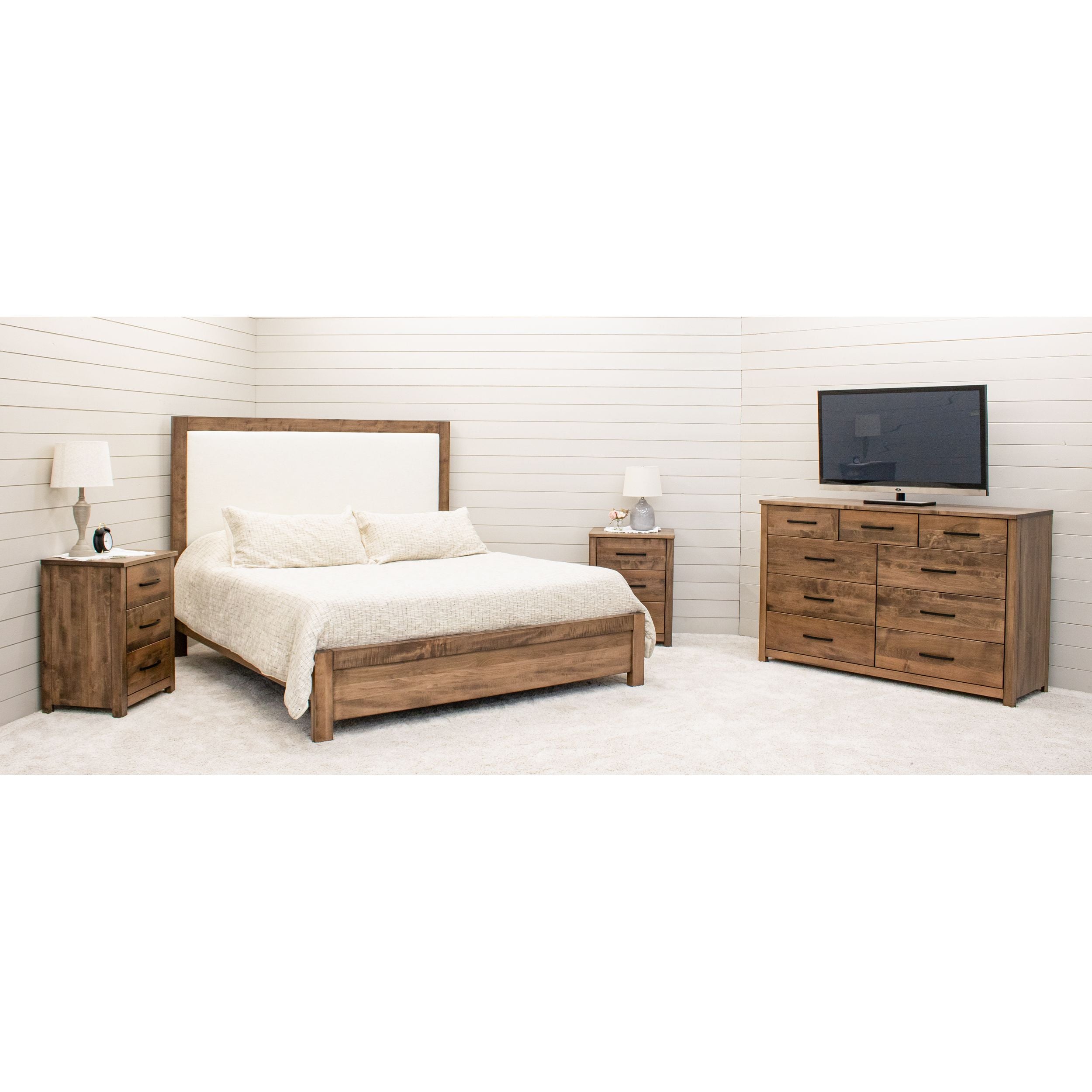 Hudson Full Maple Wood Bed with Upholstered Headboard | CO