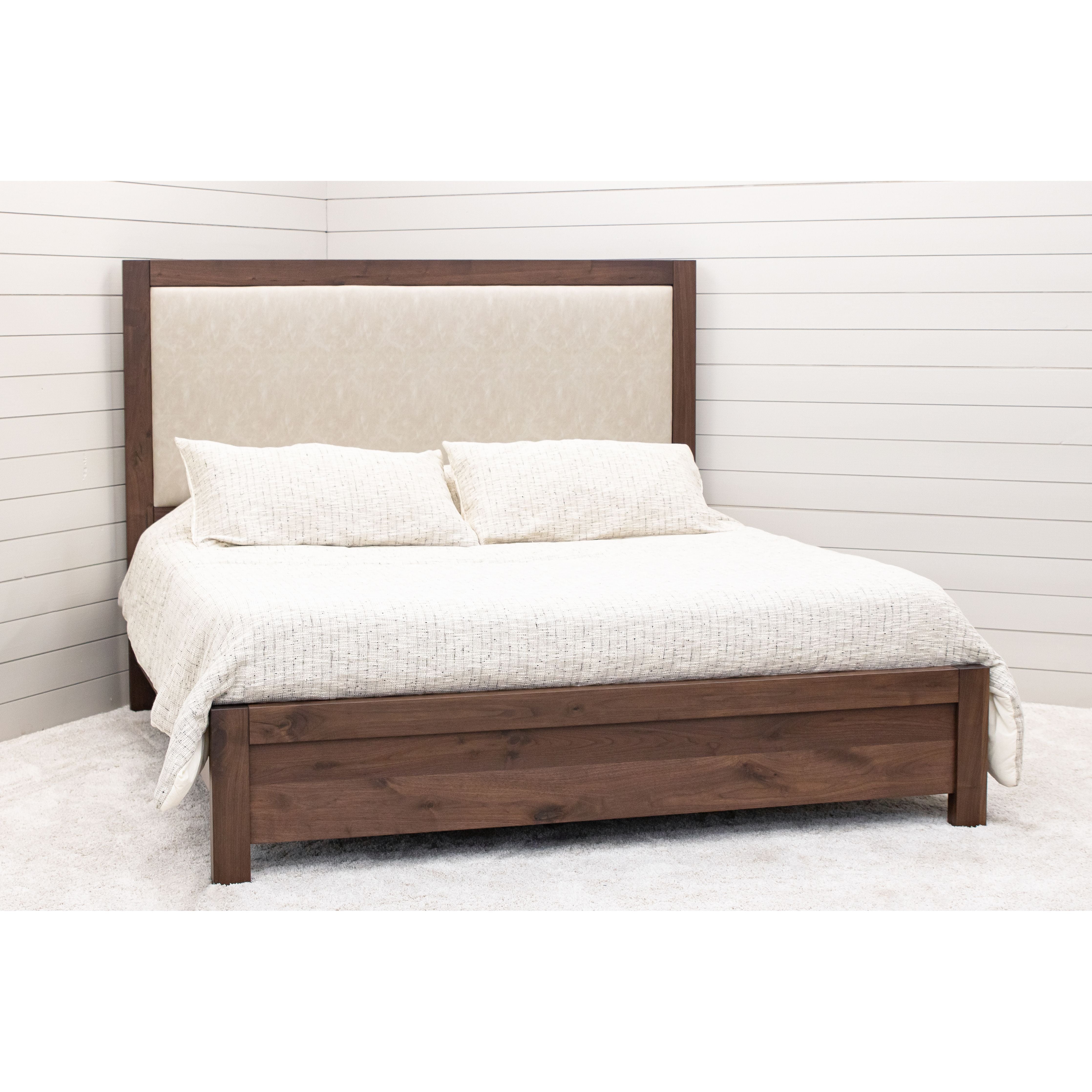 Hudson Full Walnut Wood Bed with Upholstered Headboard | CO