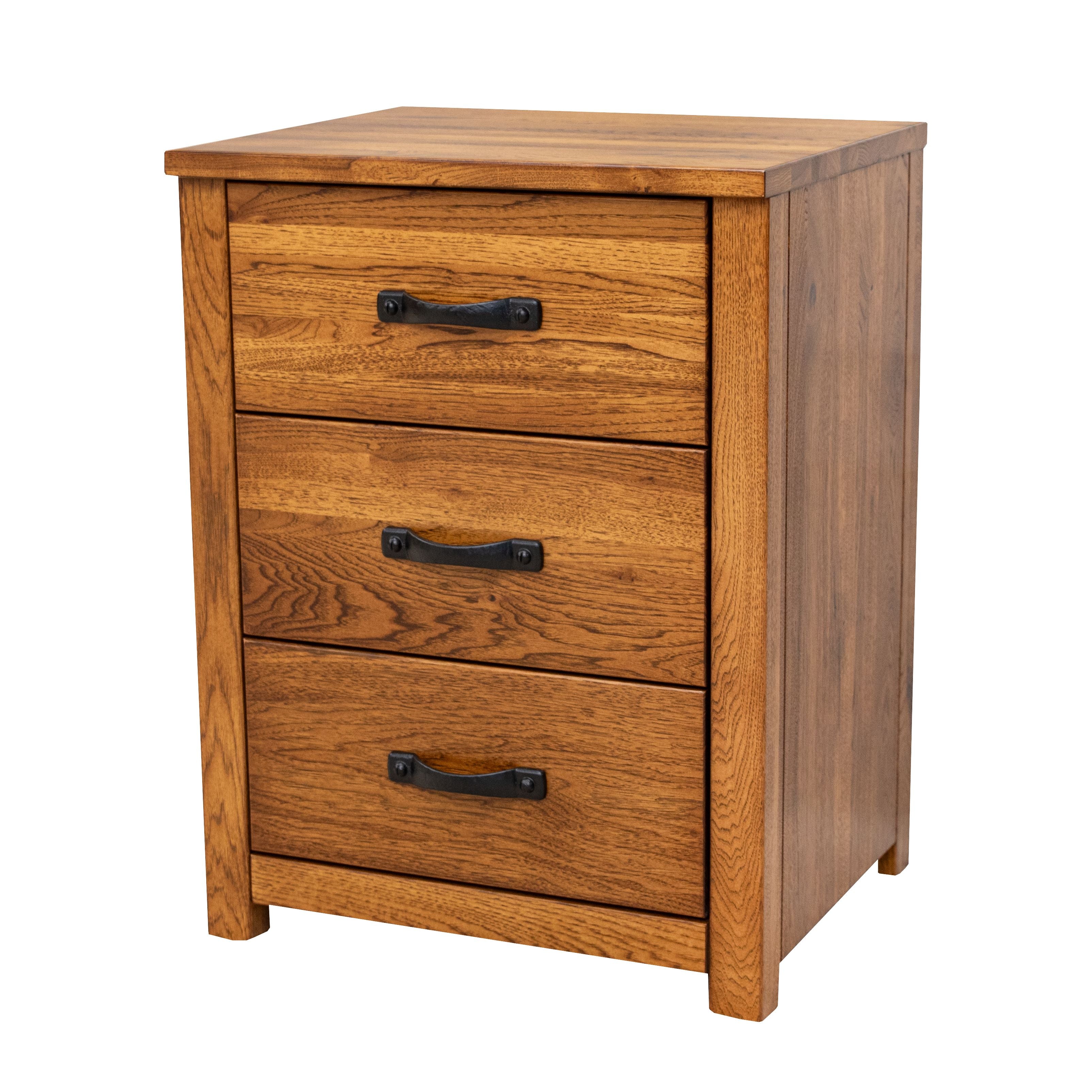 Hudson Hickory Wood 3-Drawer Nightstand | MC