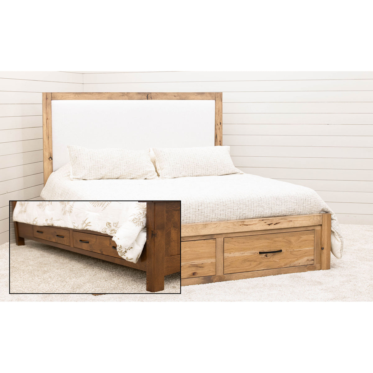 Hudson California King Hickory Wood Bed with Upholstered Headboard | WB