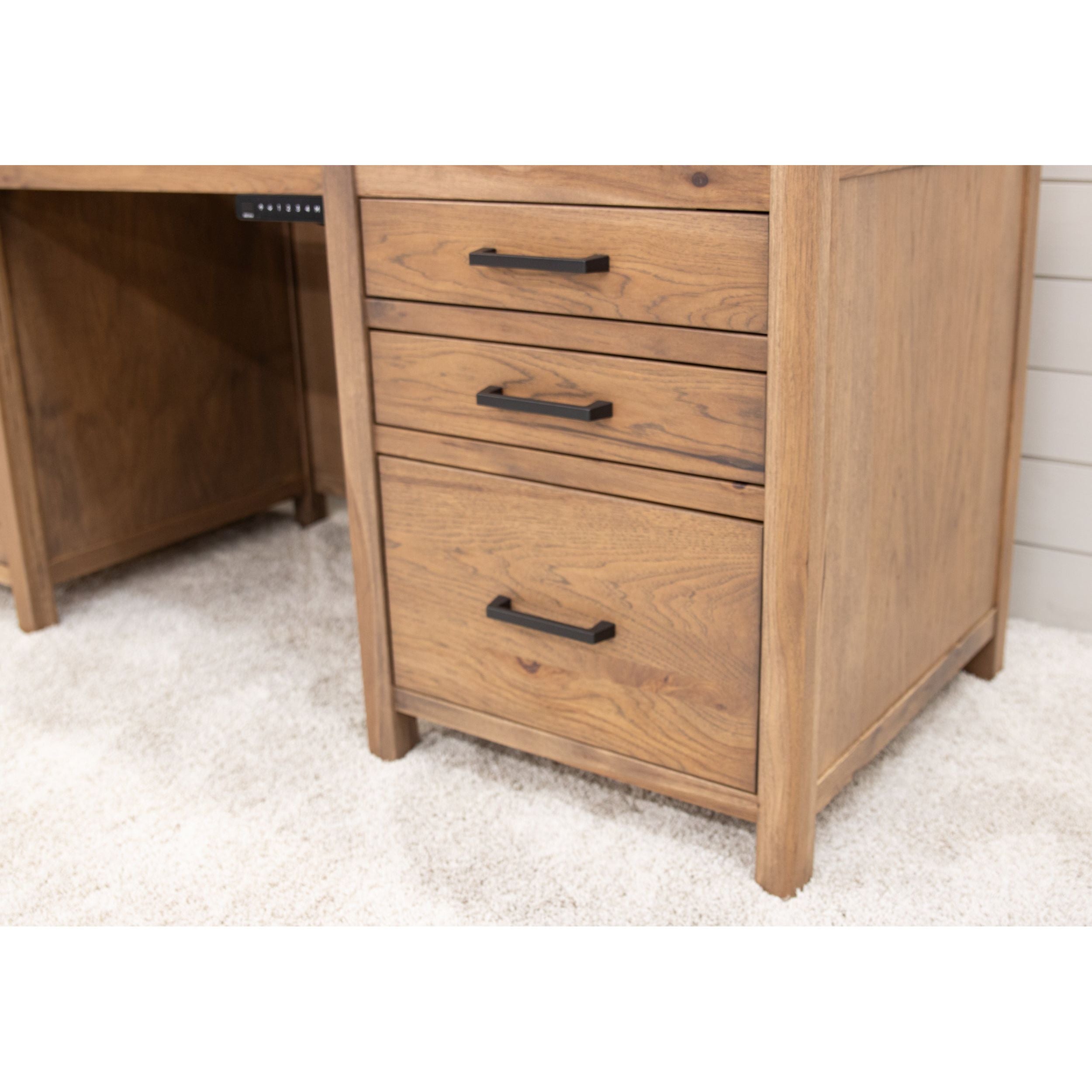 Jackson Hickory Wood Adjustable Standing Executive Desk with Drawers | WB