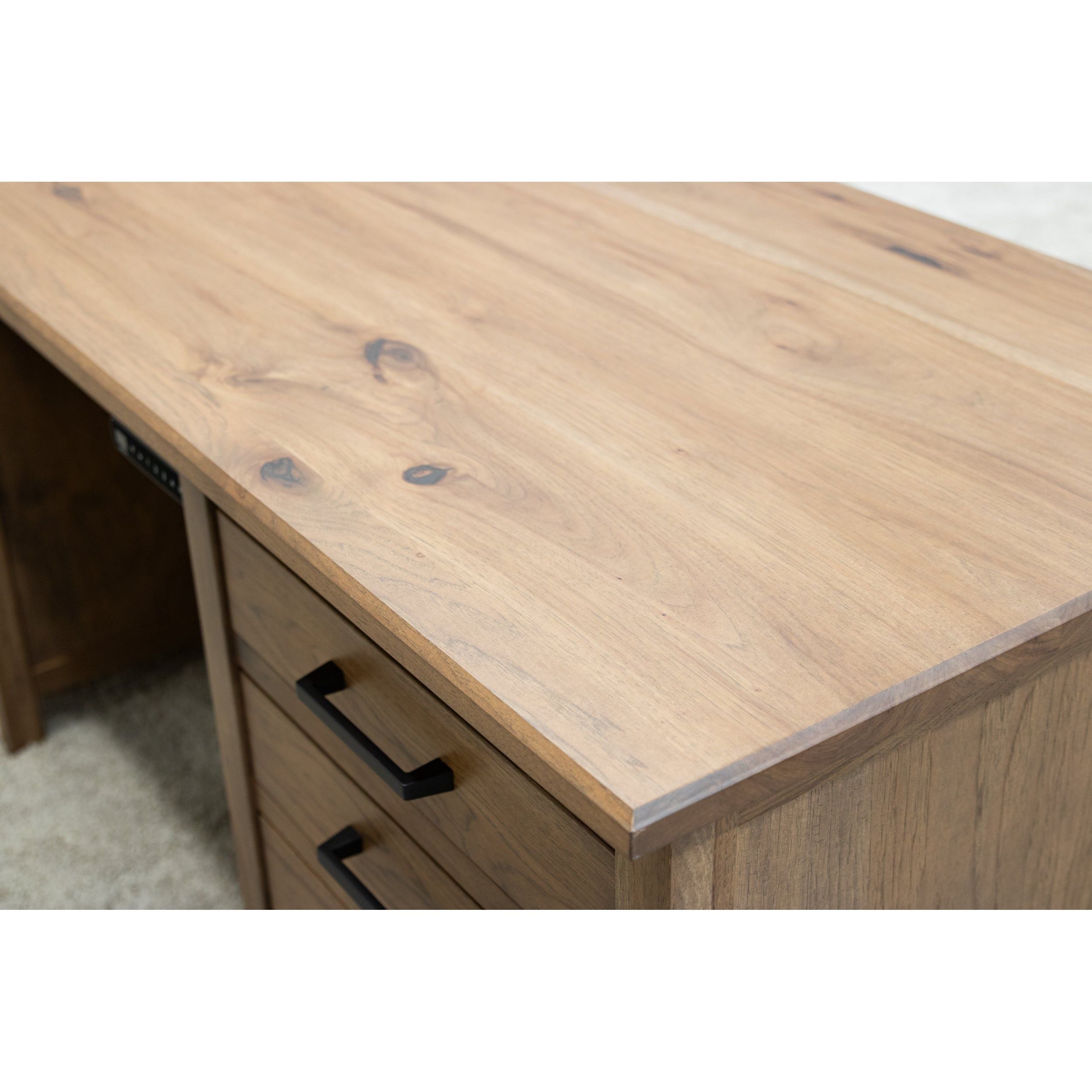 Jackson Hickory Wood Adjustable Standing Executive Desk with Drawers | WB