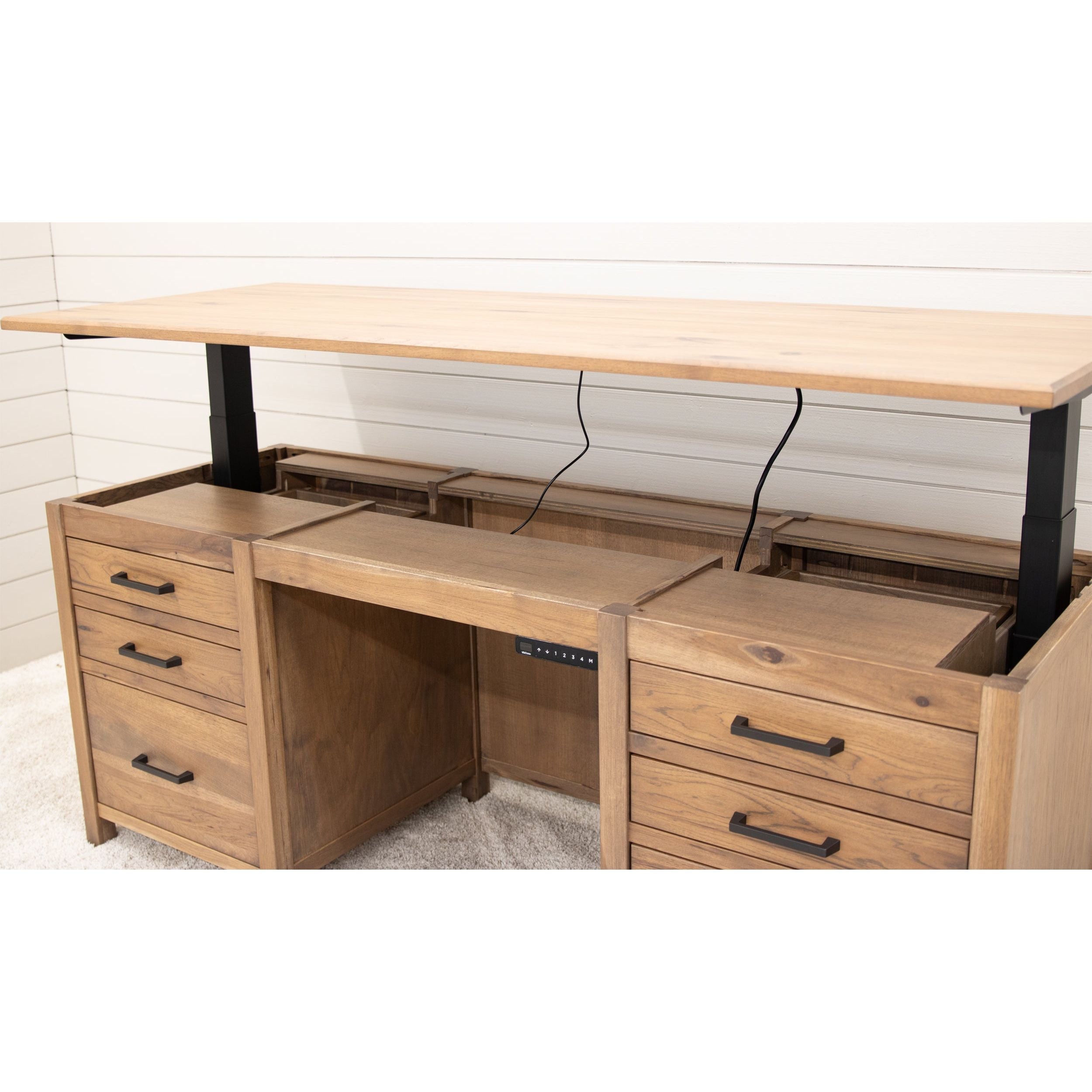 Jackson Hickory Wood Adjustable Standing Executive Desk with Drawers | WB