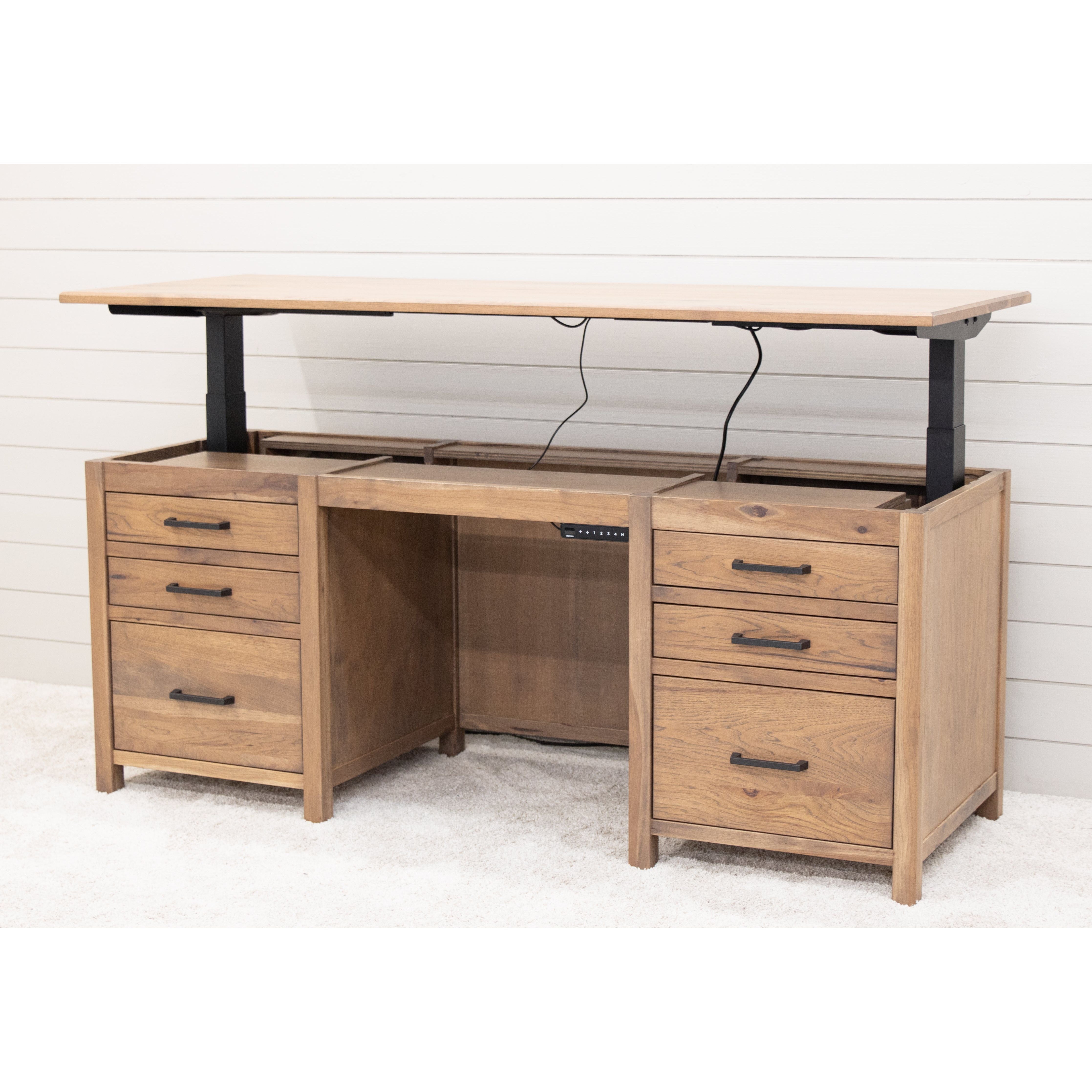 Jackson Hickory Wood Adjustable Standing Executive Desk with Drawers | WB