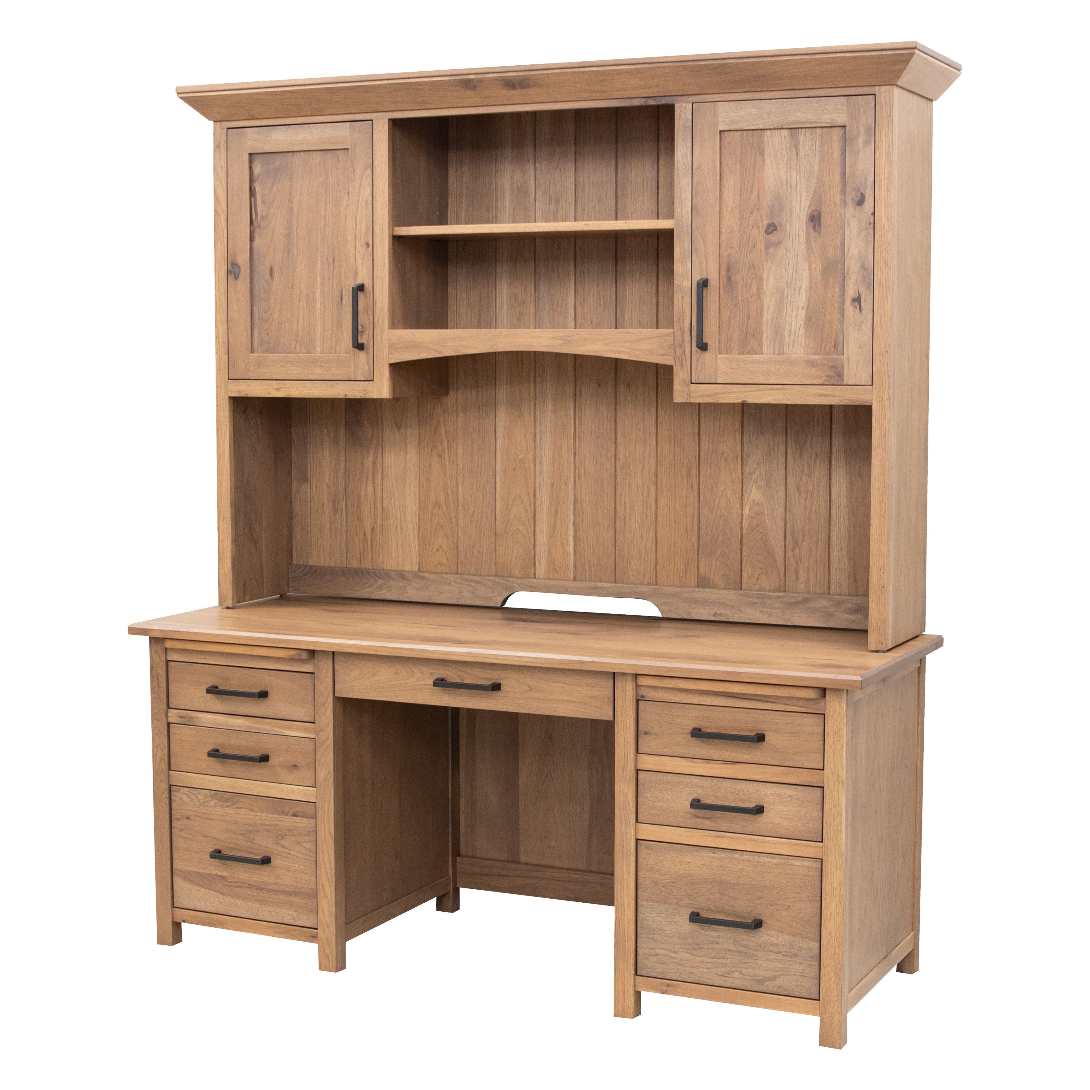 Jackson Hickory Wood Flat Wall Desk with Hutch Top | WB
