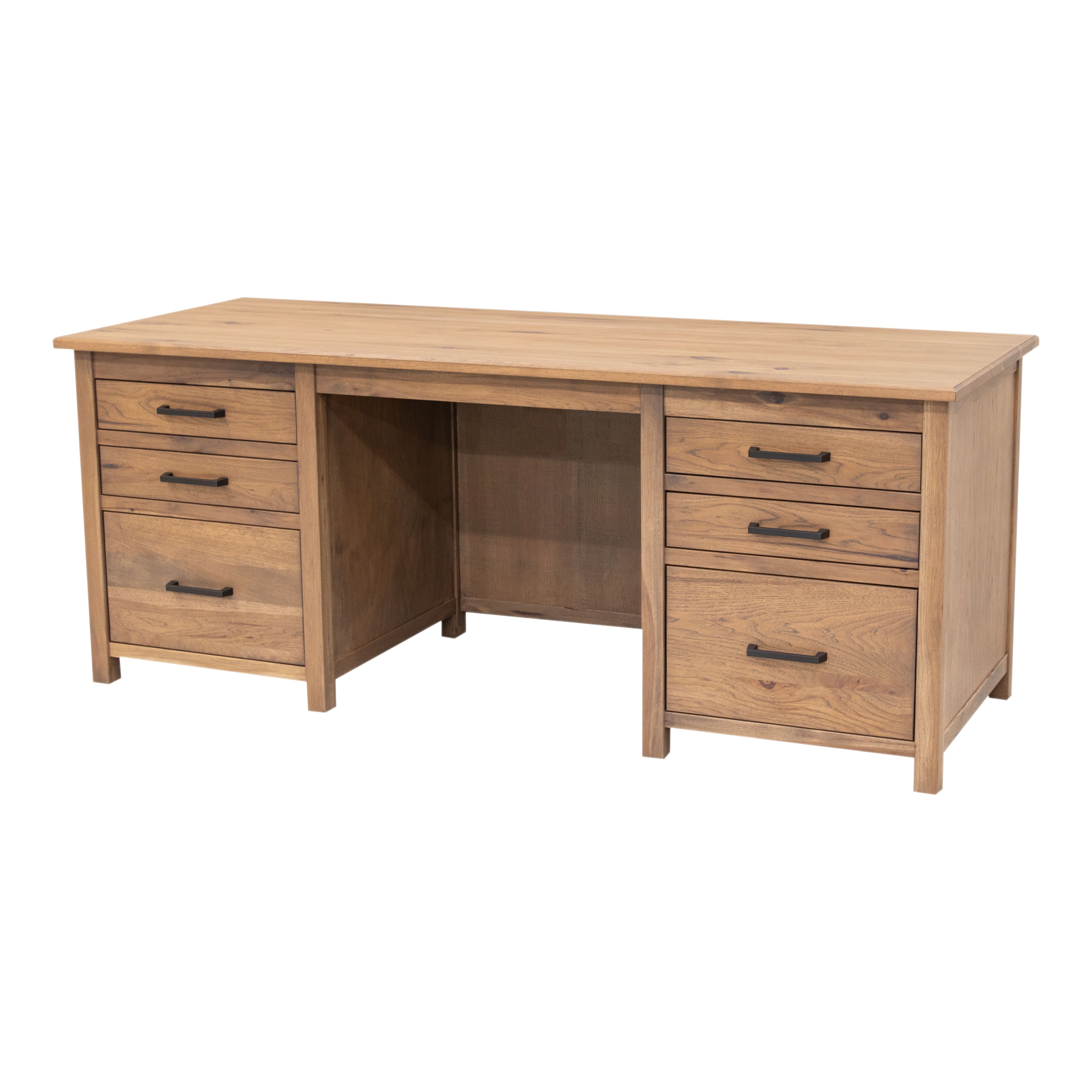 Jackson Hickory Wood Adjustable Standing Executive Desk with Drawers | WB