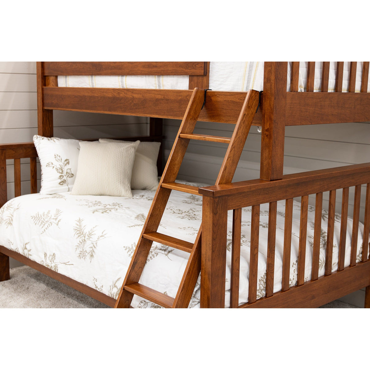 Mission Cherry Wood Twin Over Full Bunk Bed with Ladder