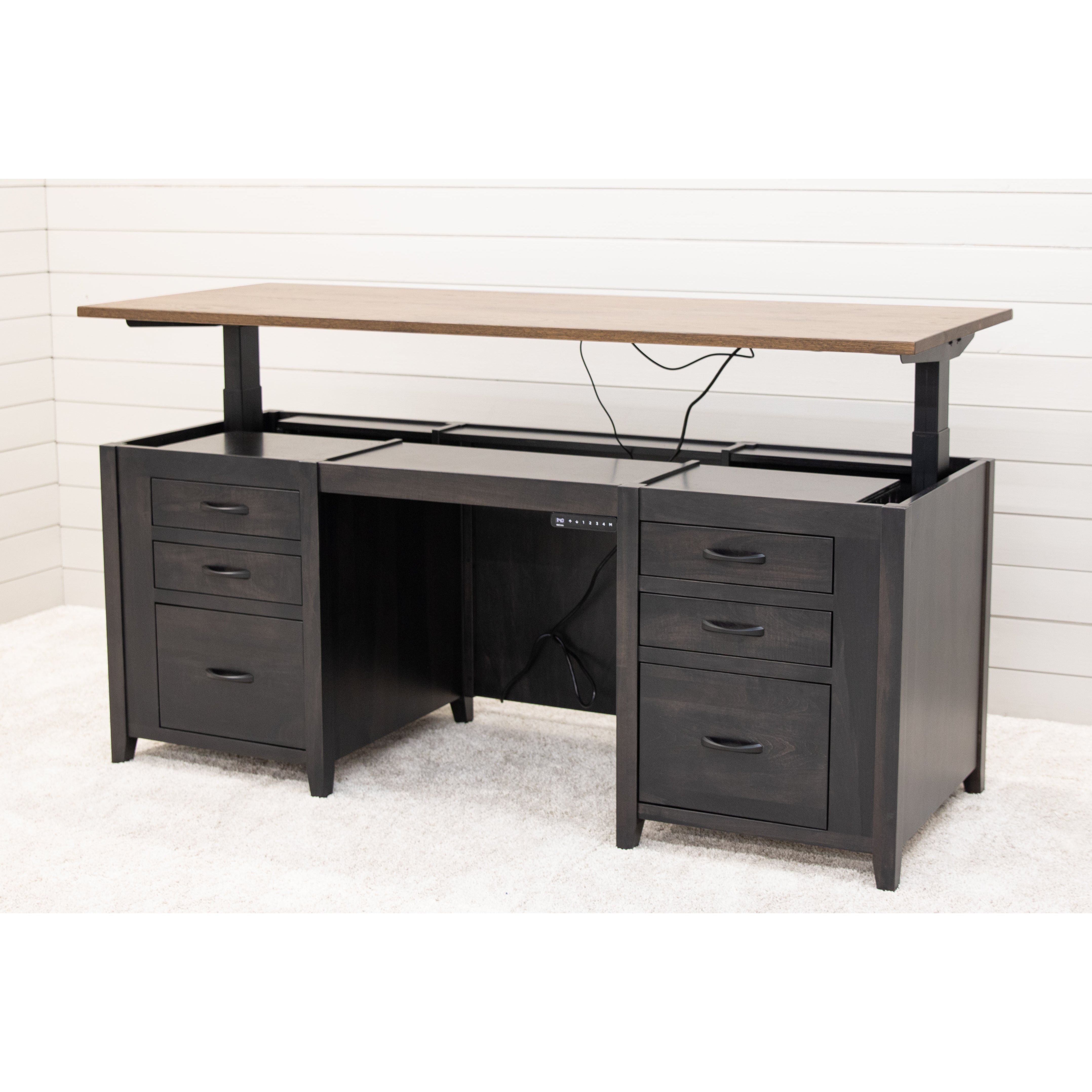 Manhattan Black & Wood Adjustable Standing Executive Desk with Drawers | M-DK&QSWO-CO