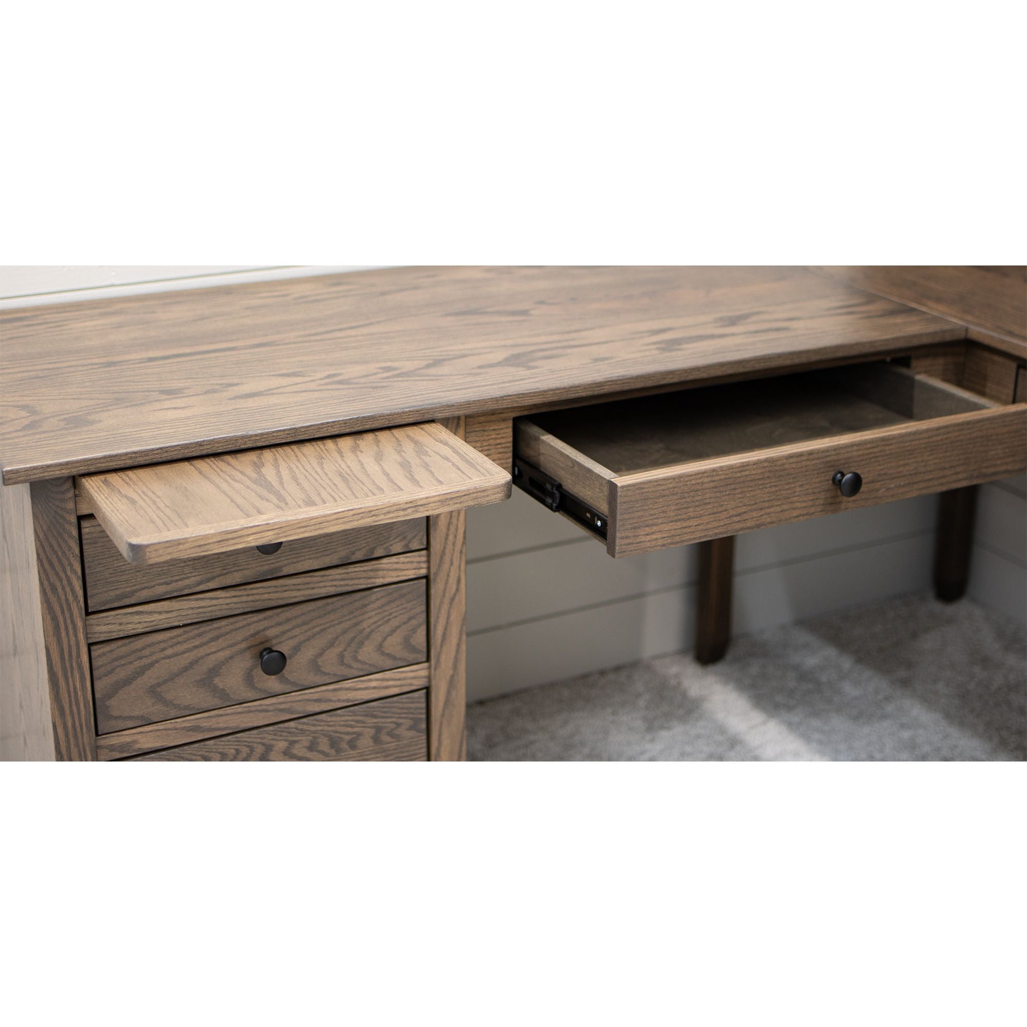 Manhattan Oak Wood L Desk with Hutch Top | GY