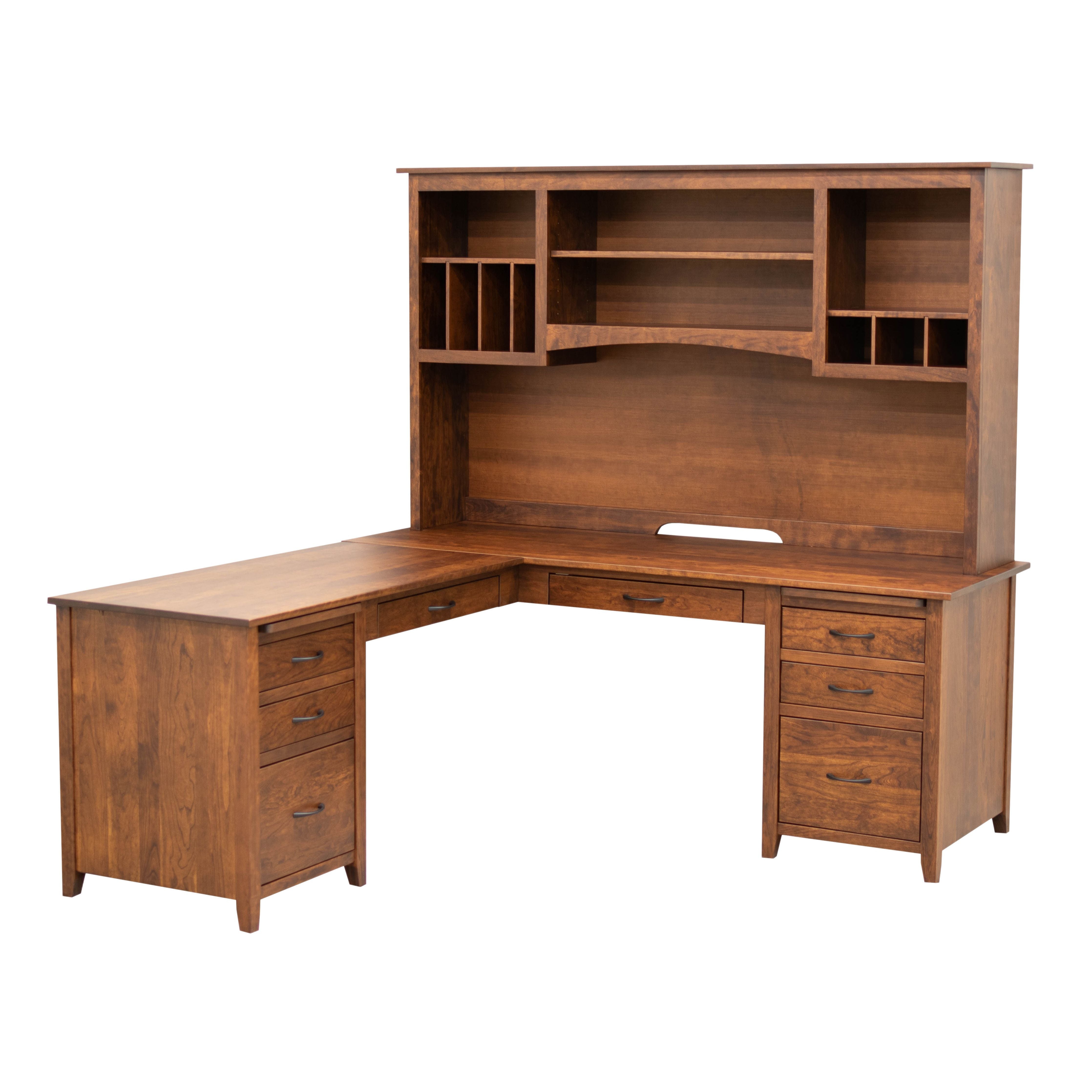 Manhattan Cherry Wood L Desk with Hutch Top | GB