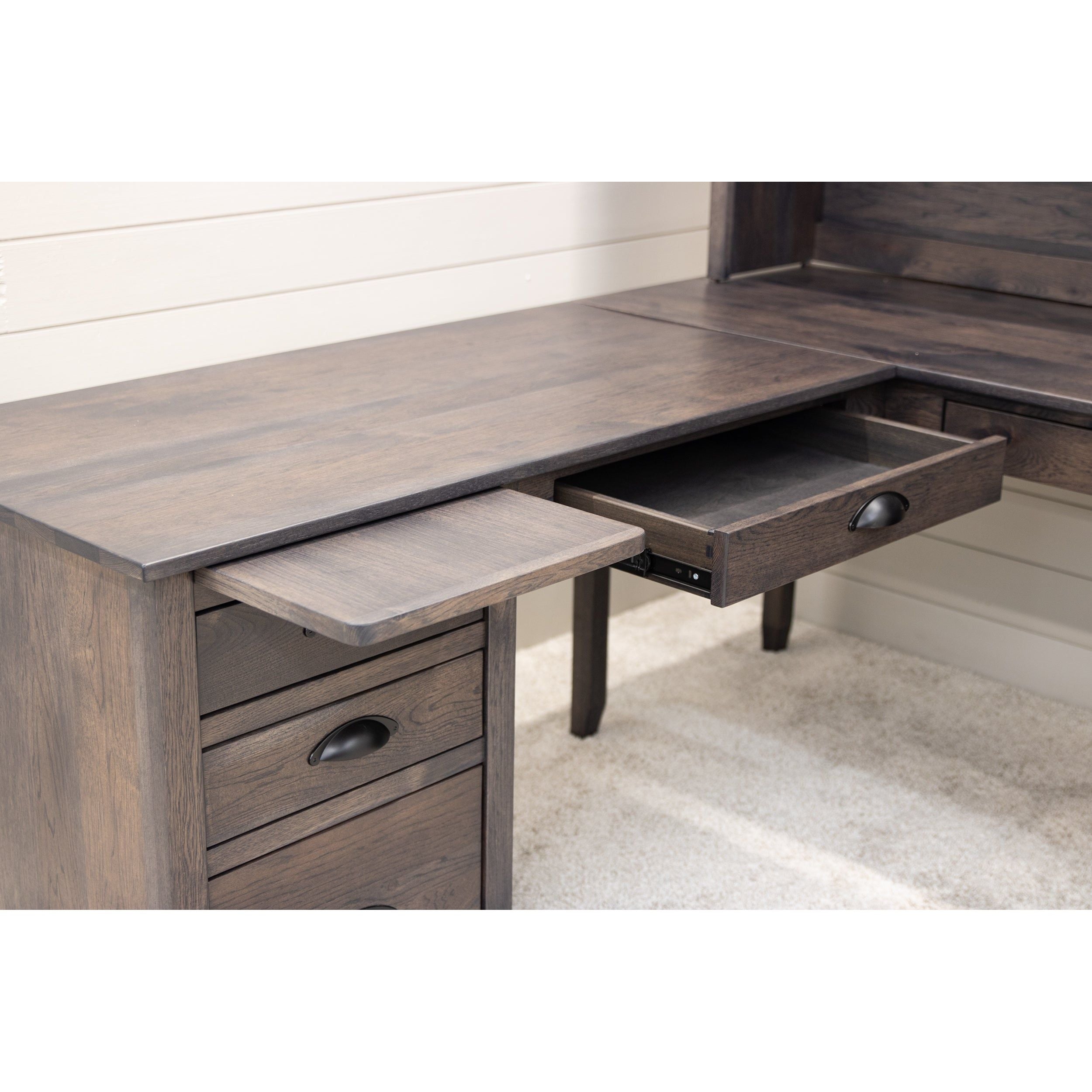 Manhattan Hickory Wood L Desk with Hutch Top | GS