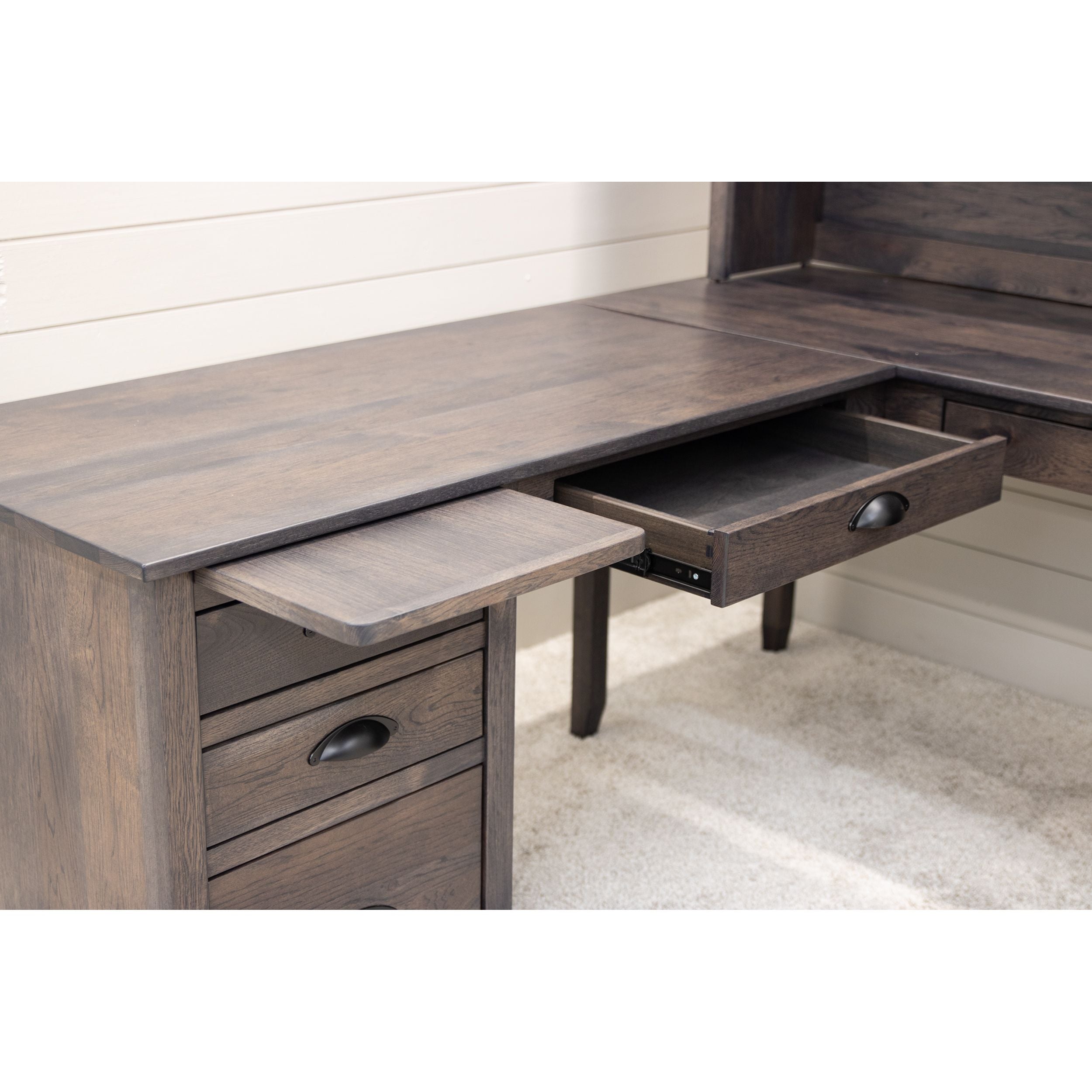 Manhattan Oak Wood L Desk with Hutch Top | GY