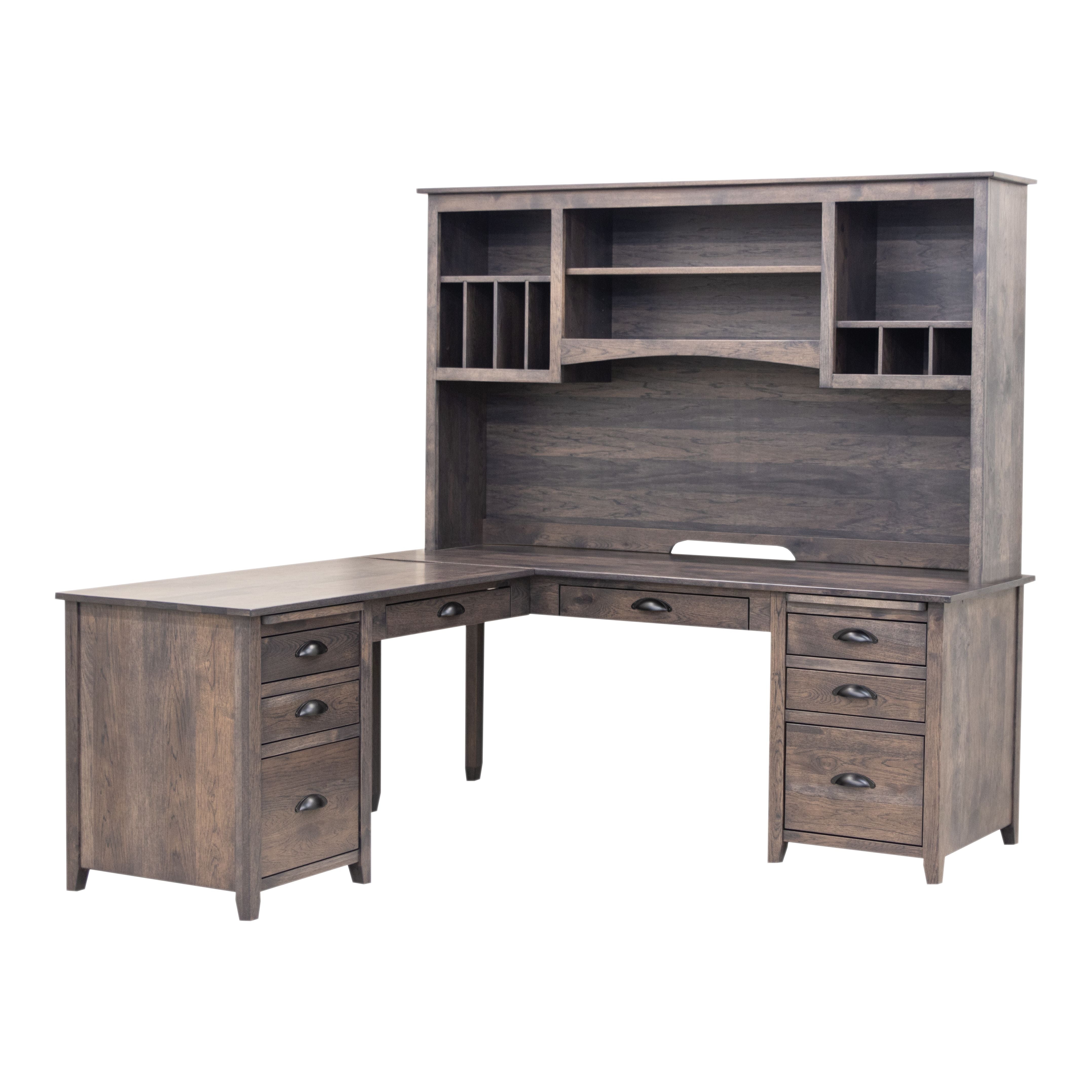 Manhattan Hickory Wood L Desk with Hutch Top | GS