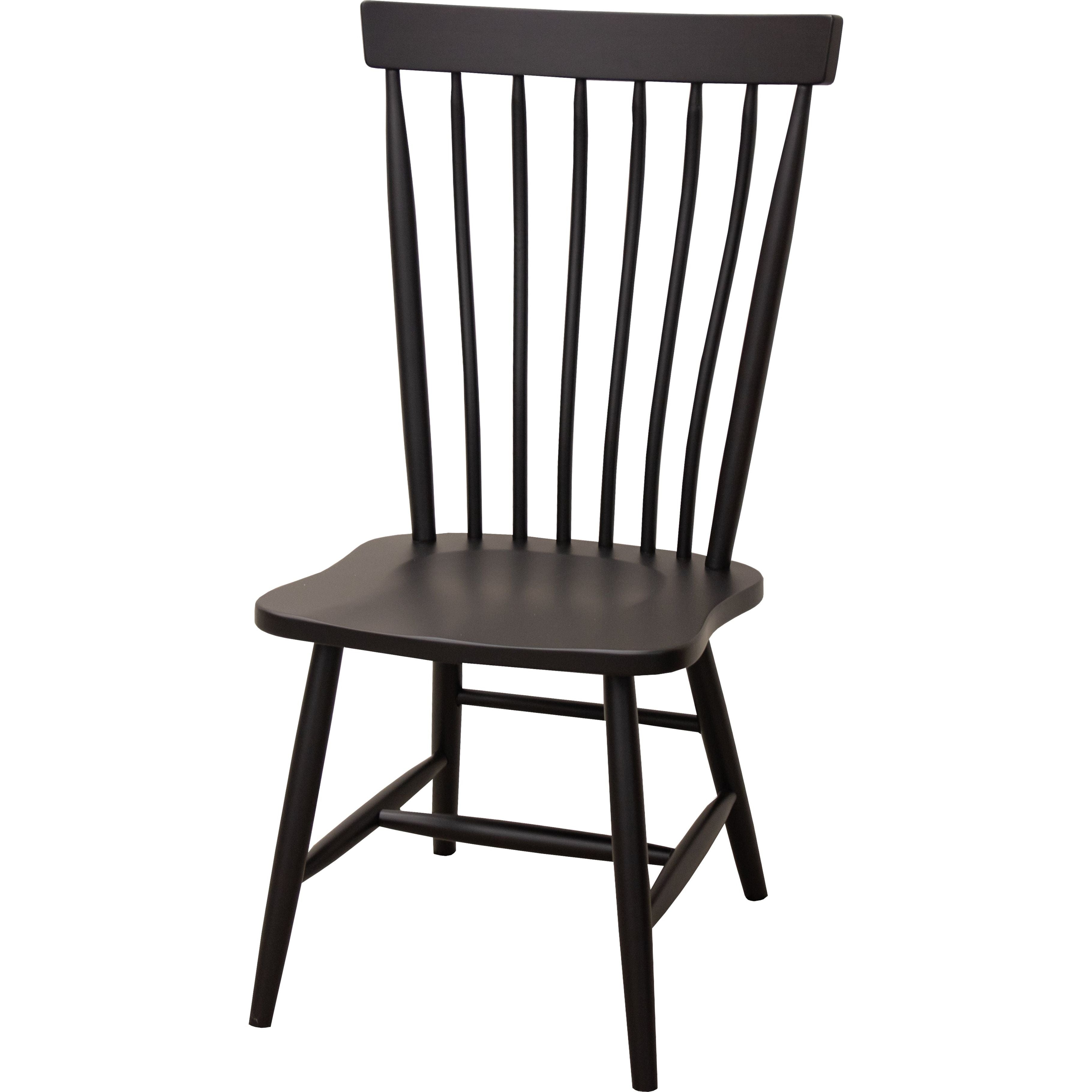 A modern black dining chair in solid Maple wood with classic Windsor style and a high spindle back