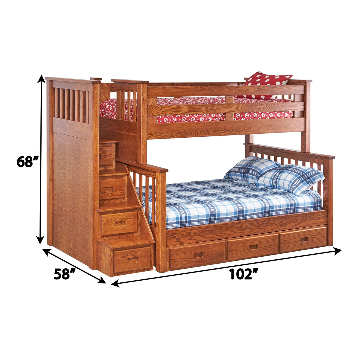 Mission Oak Wood Twin Over Full Bunk Bed with Step Unit