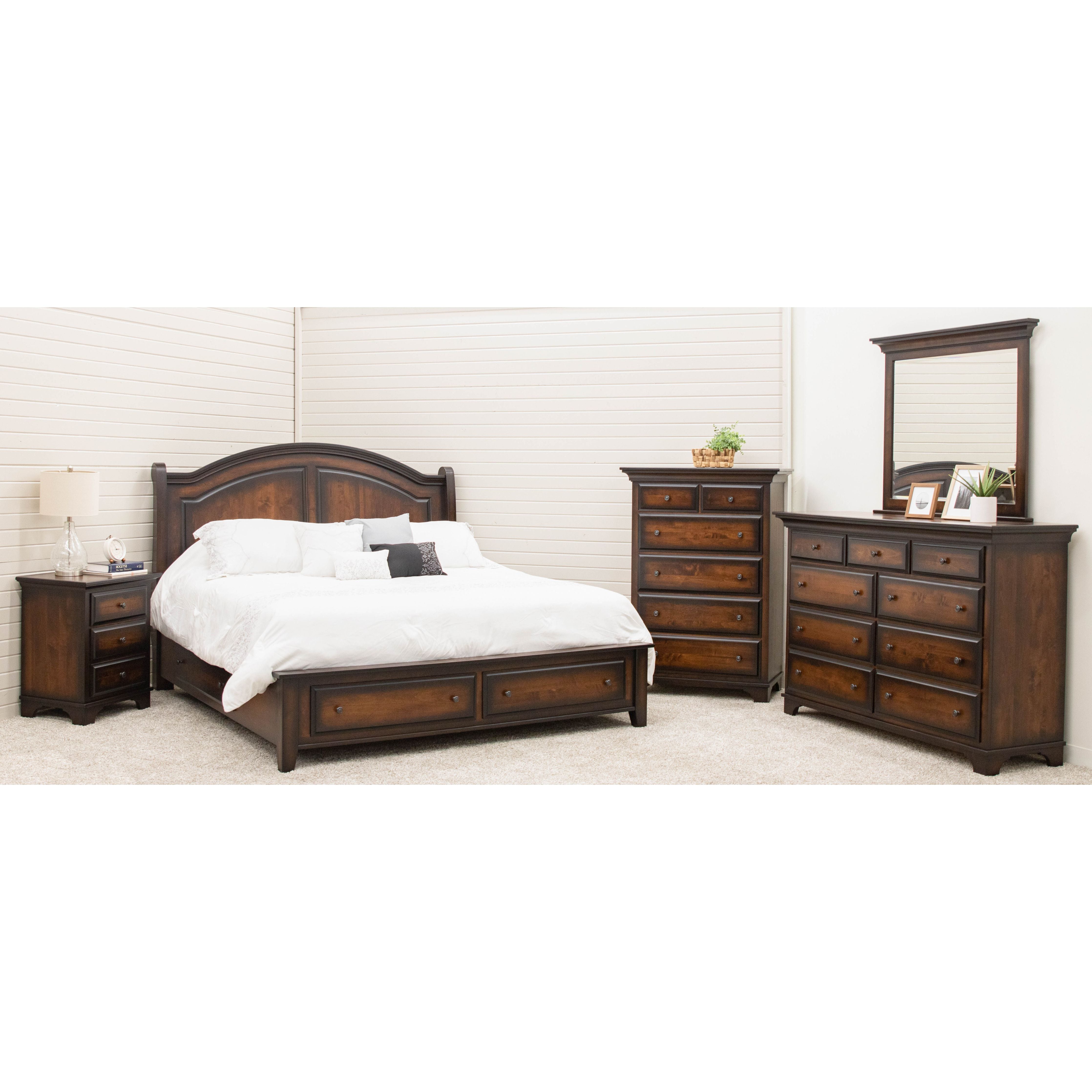 Miranda Sleigh King Maple Wood Panel Storage Platform Bed | ASB-BURN