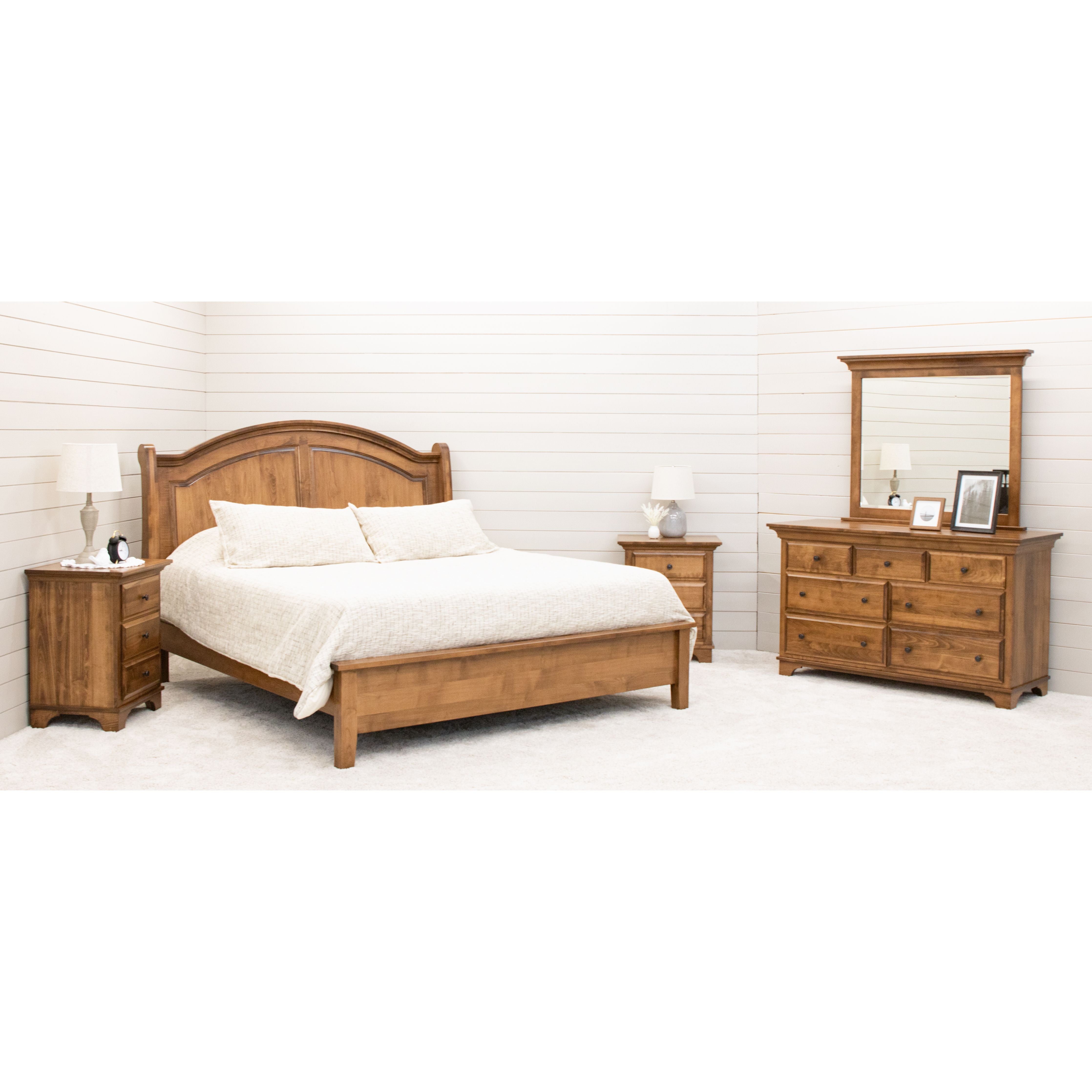 Miranda Sleigh Queen Maple Wood Panel Storage Platform Bed | HC