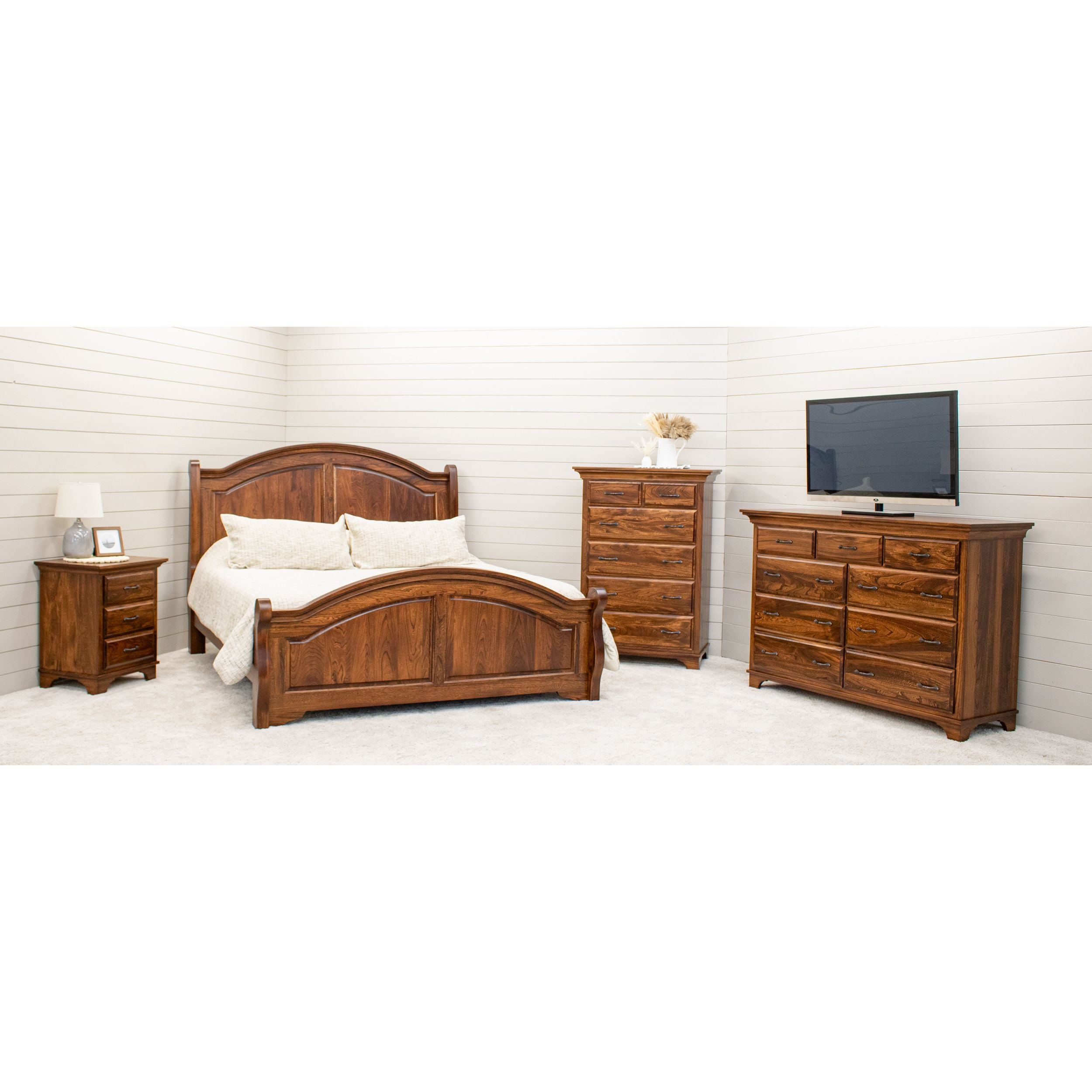 Miranda Sleigh California King Elm Wood Panel Bed with Arched Footboard | MC