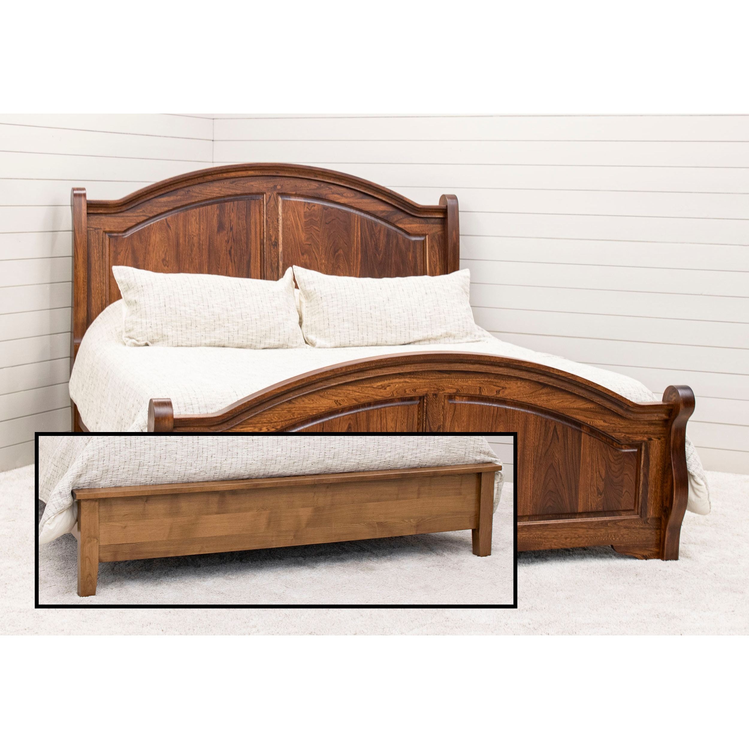 Miranda Sleigh California King Elm Wood Panel Storage Platform Bed | MC