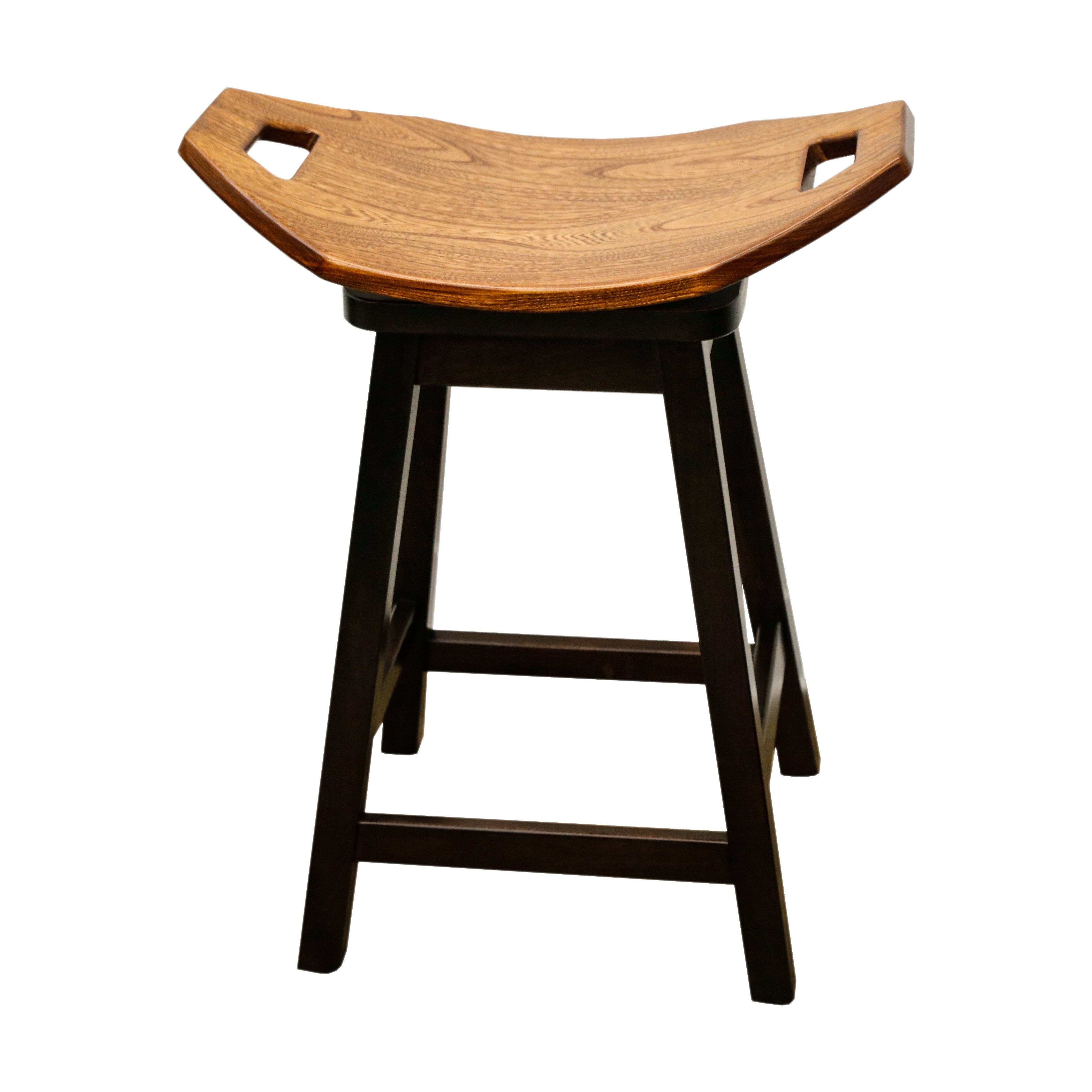 Mission 24" Saddle Black & Wood Swivel Bar Stool | M-EB&E-MC
