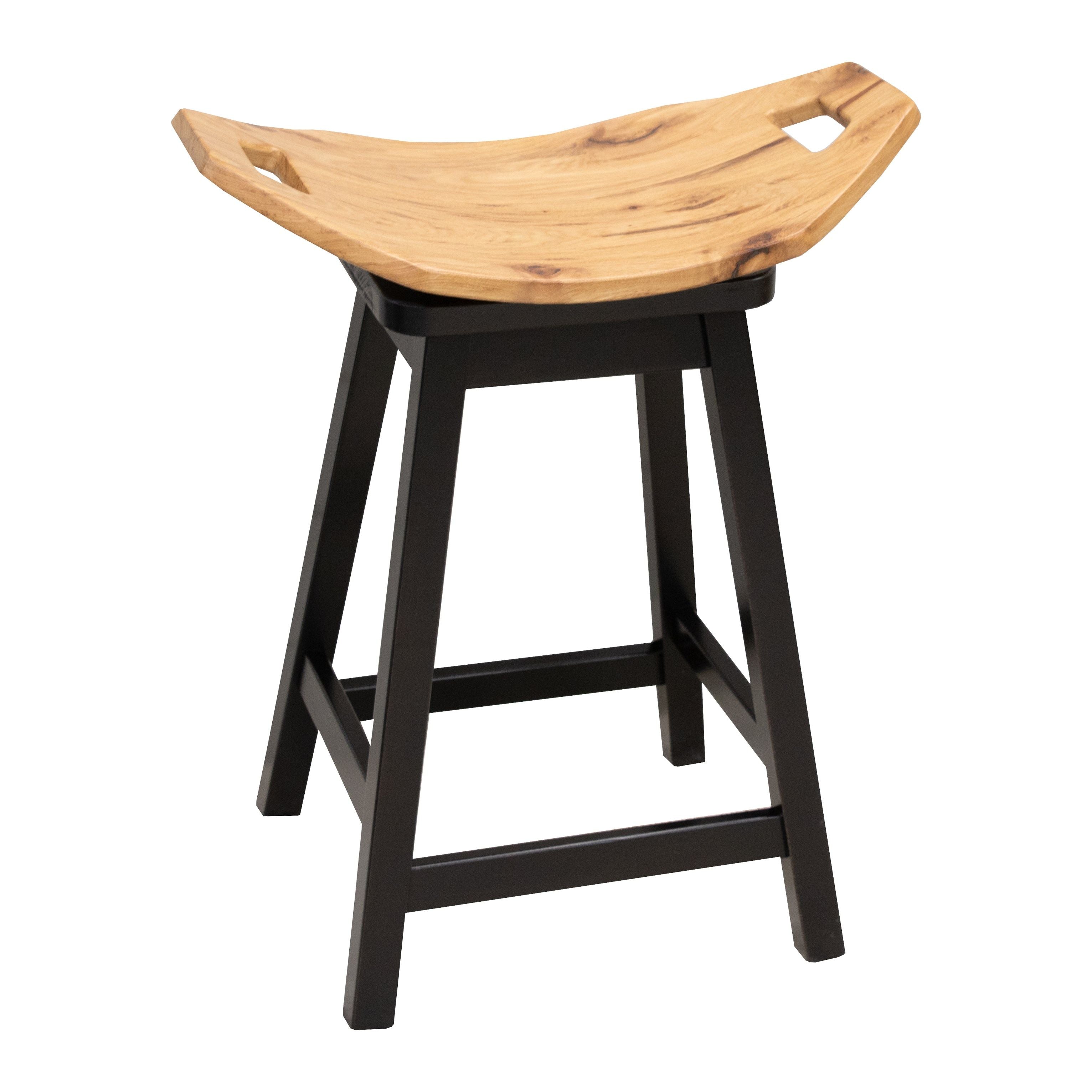 Mission 24" Saddle Black & Wood Swivel Bar Stool | M-EB&RH-NAT