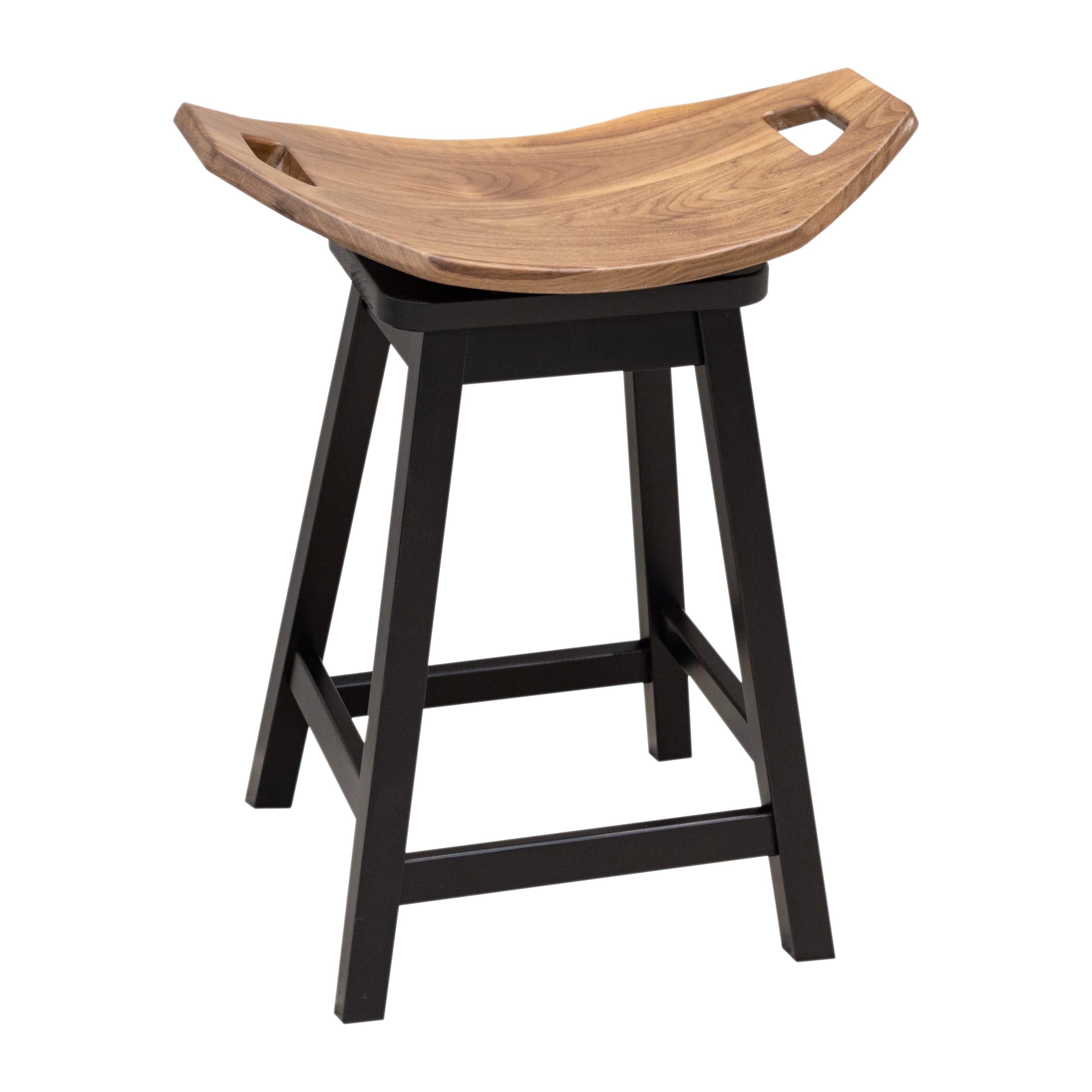 Mission 24" Saddle Black & Wood Swivel Bar Stool | M-EB&W-NAT