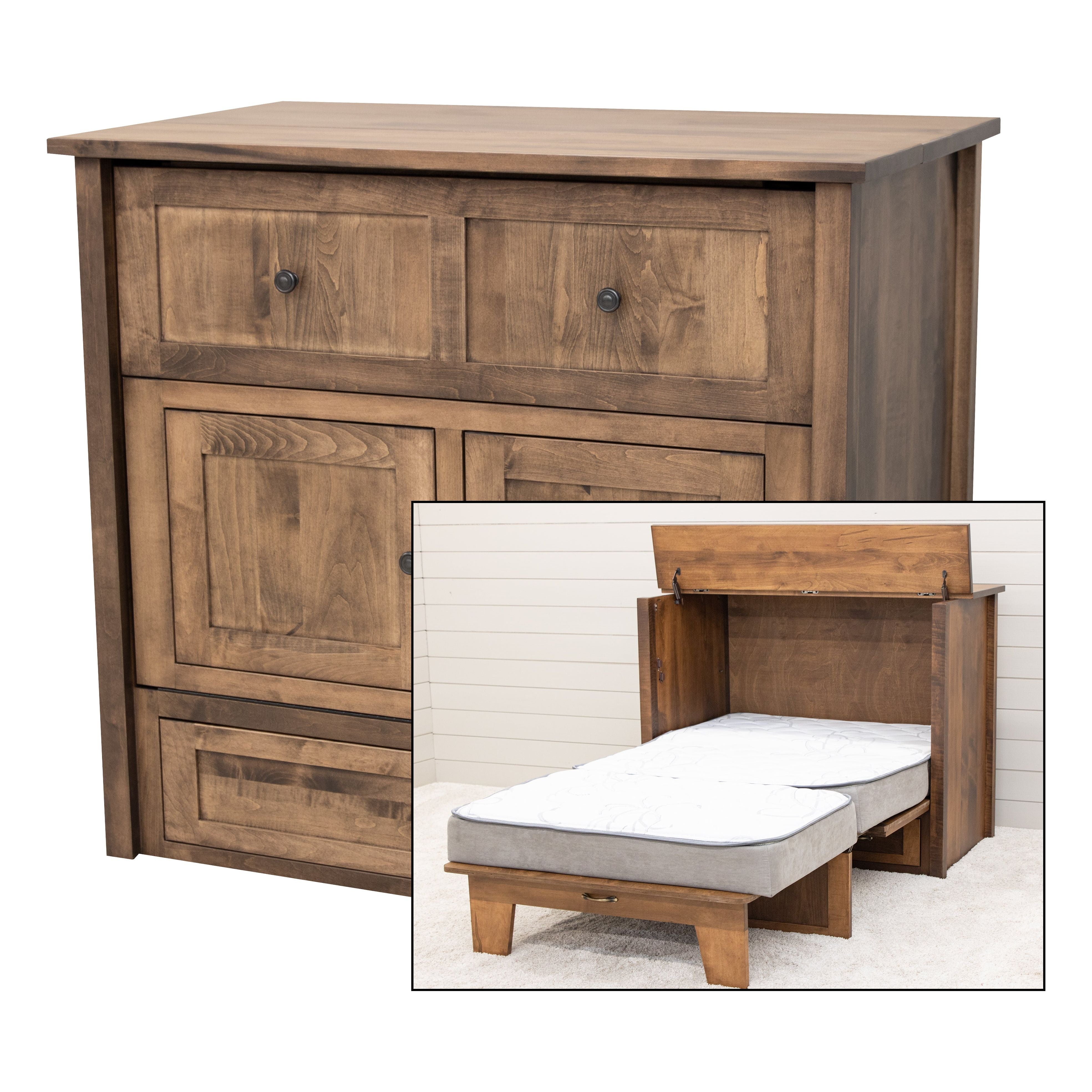 Mission Style Twin Size Murphy Bed Cabinet with Drawers