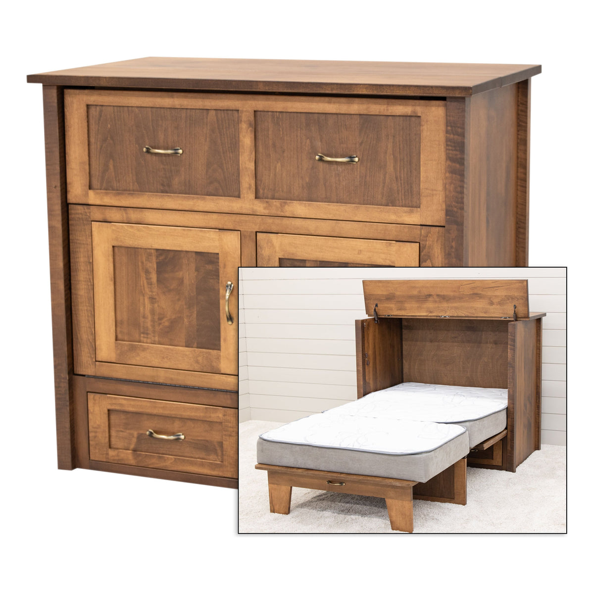 murphy bed with dresser Hamilton Queen Chest Mattress, Storage & Charger in Light Toffee Crafted from solid hardwood Murphy Maple Wood Bed Cabinet