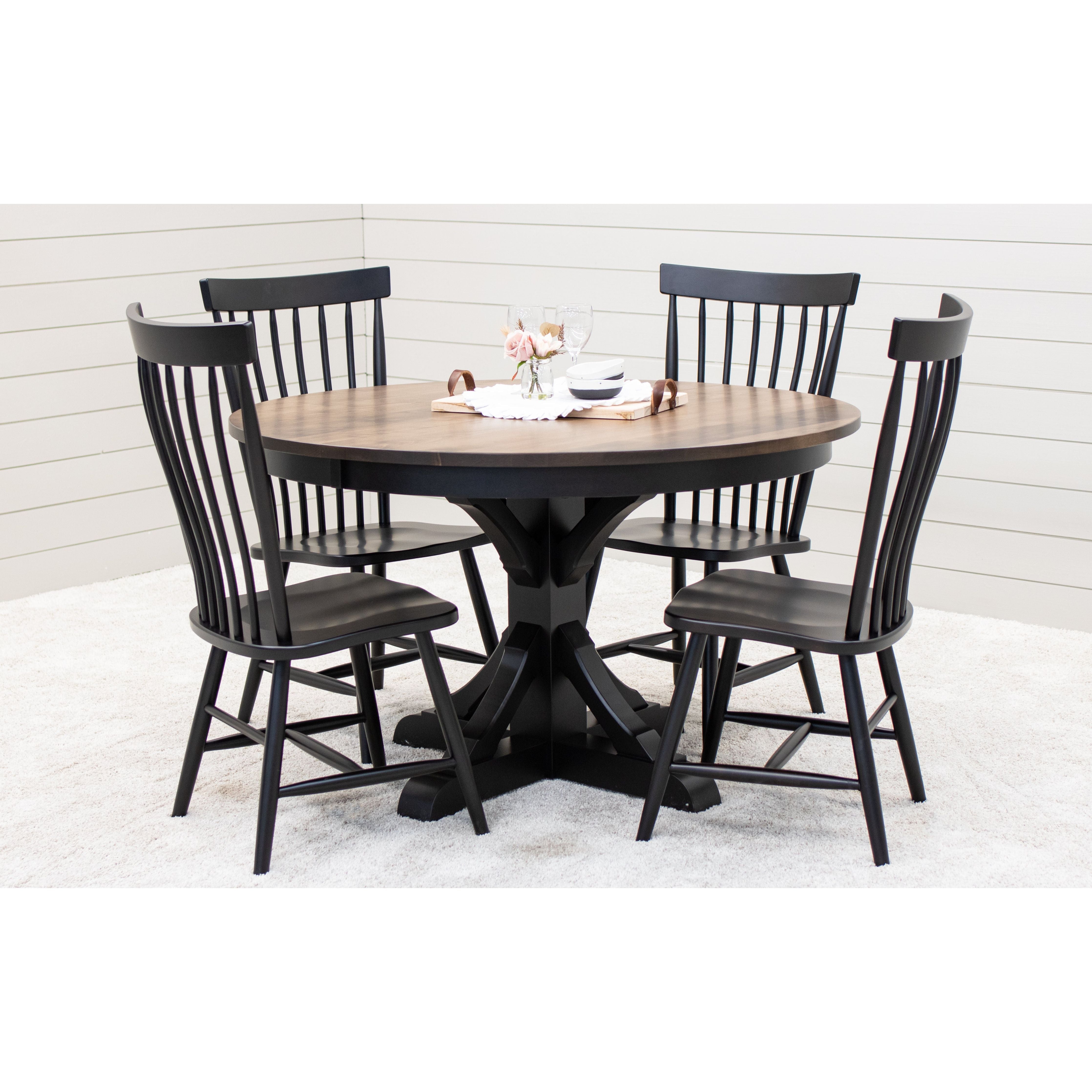 Newport Round Black & Wood Extending Dining Table | M-EB&CO