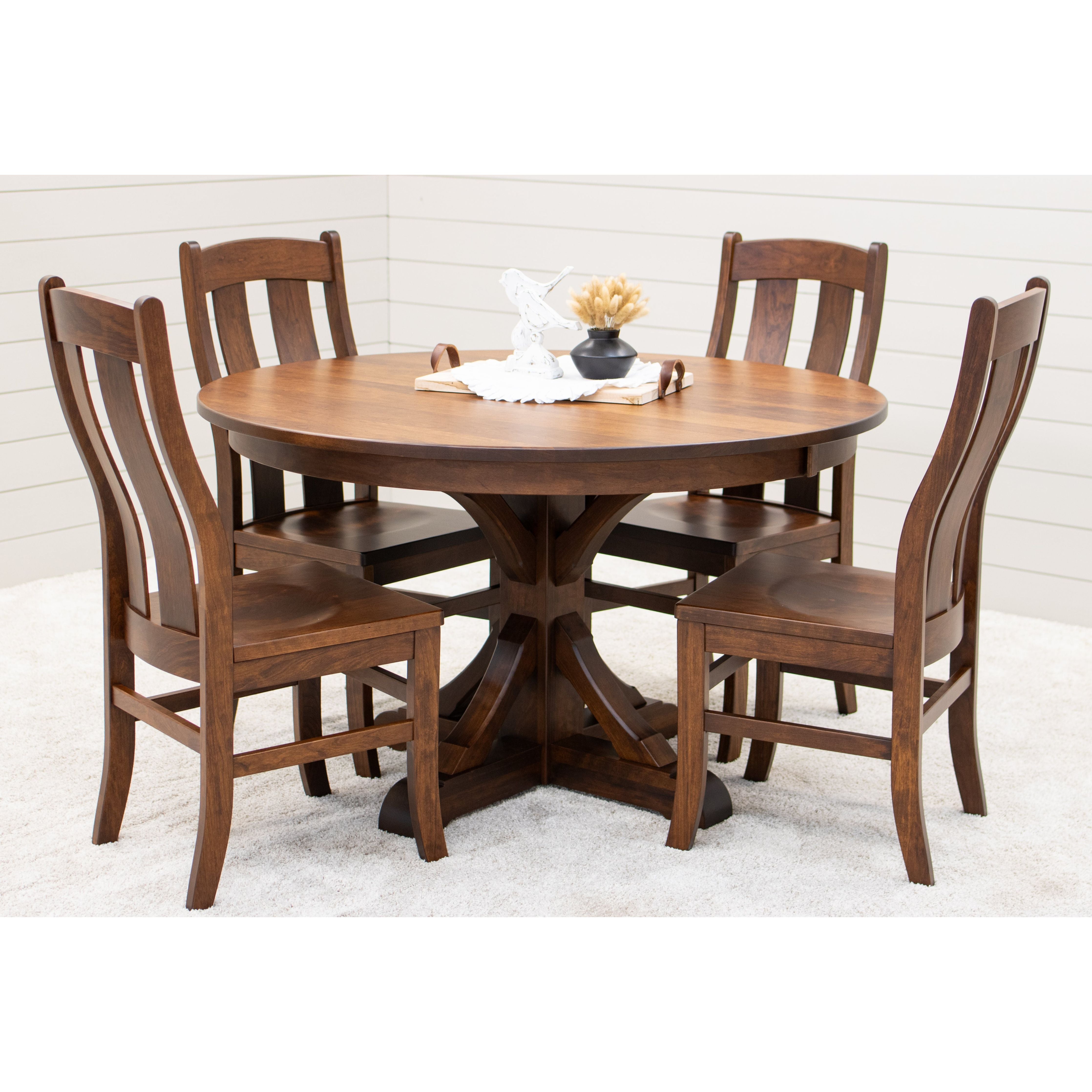 Newport Round Cherry Wood Amish Dining Table Set for 4