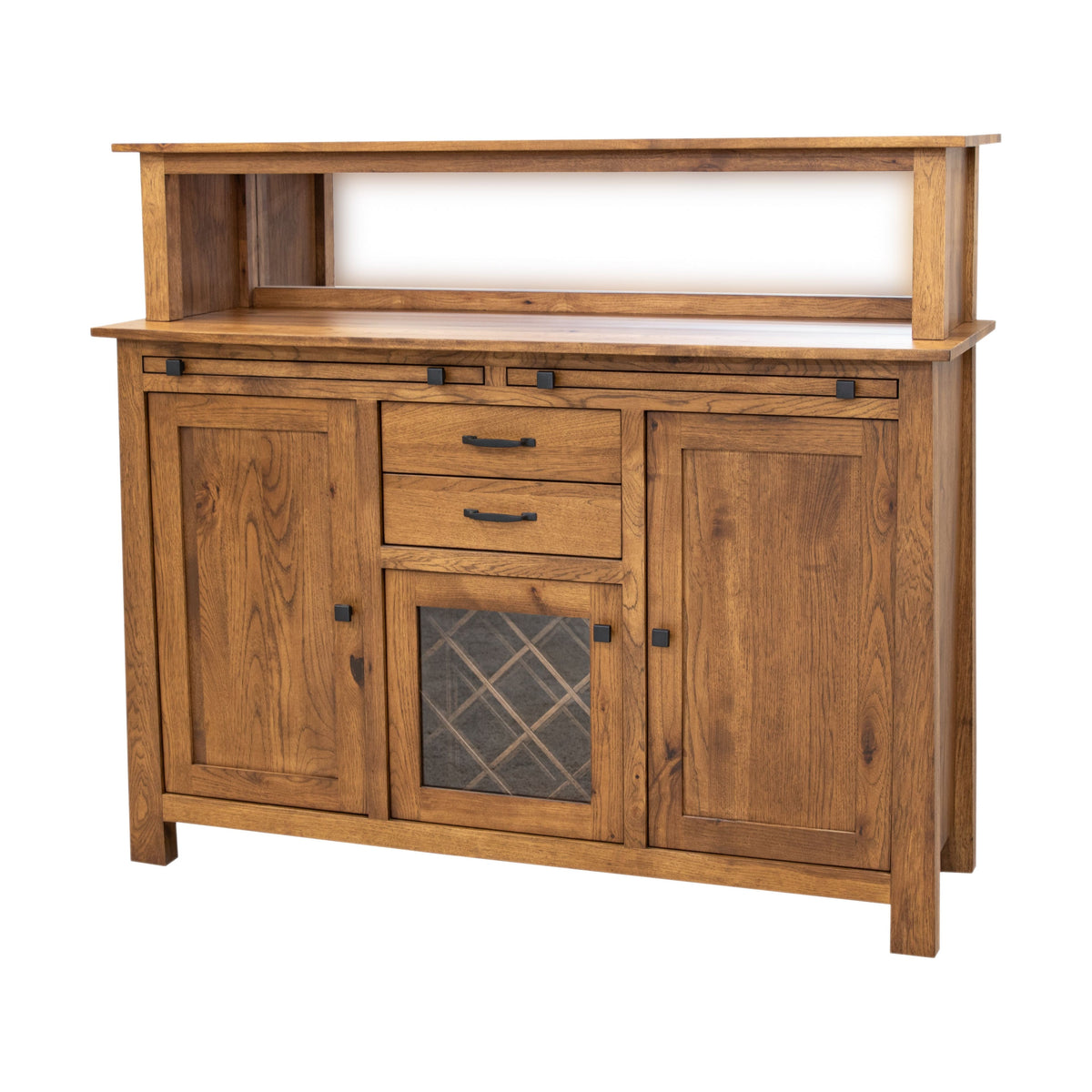 OBG Wine Storage Buffet with Hutch Topper in Hickory Wood