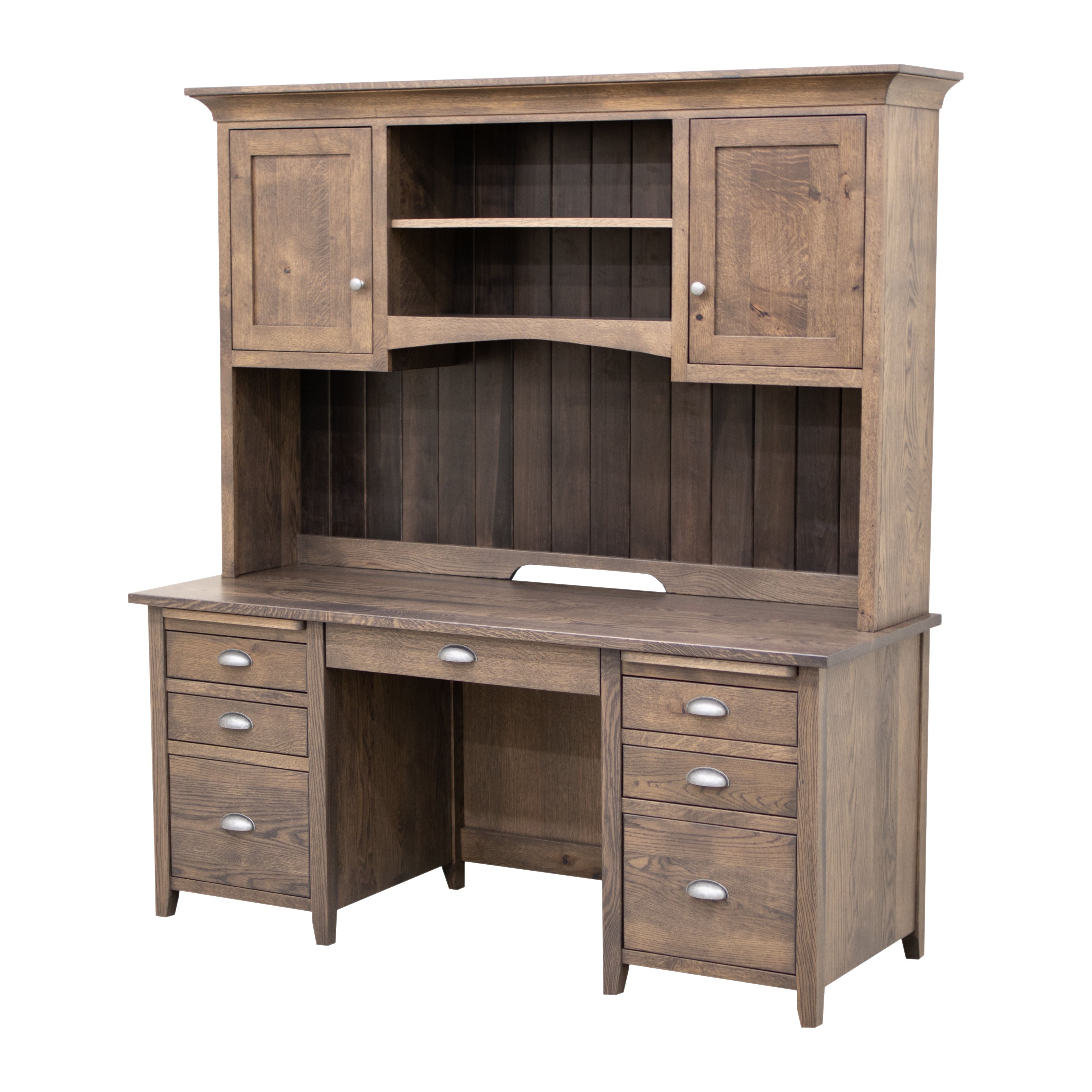 Phoenix White Oak Wood Desk with Hutch Top | SB