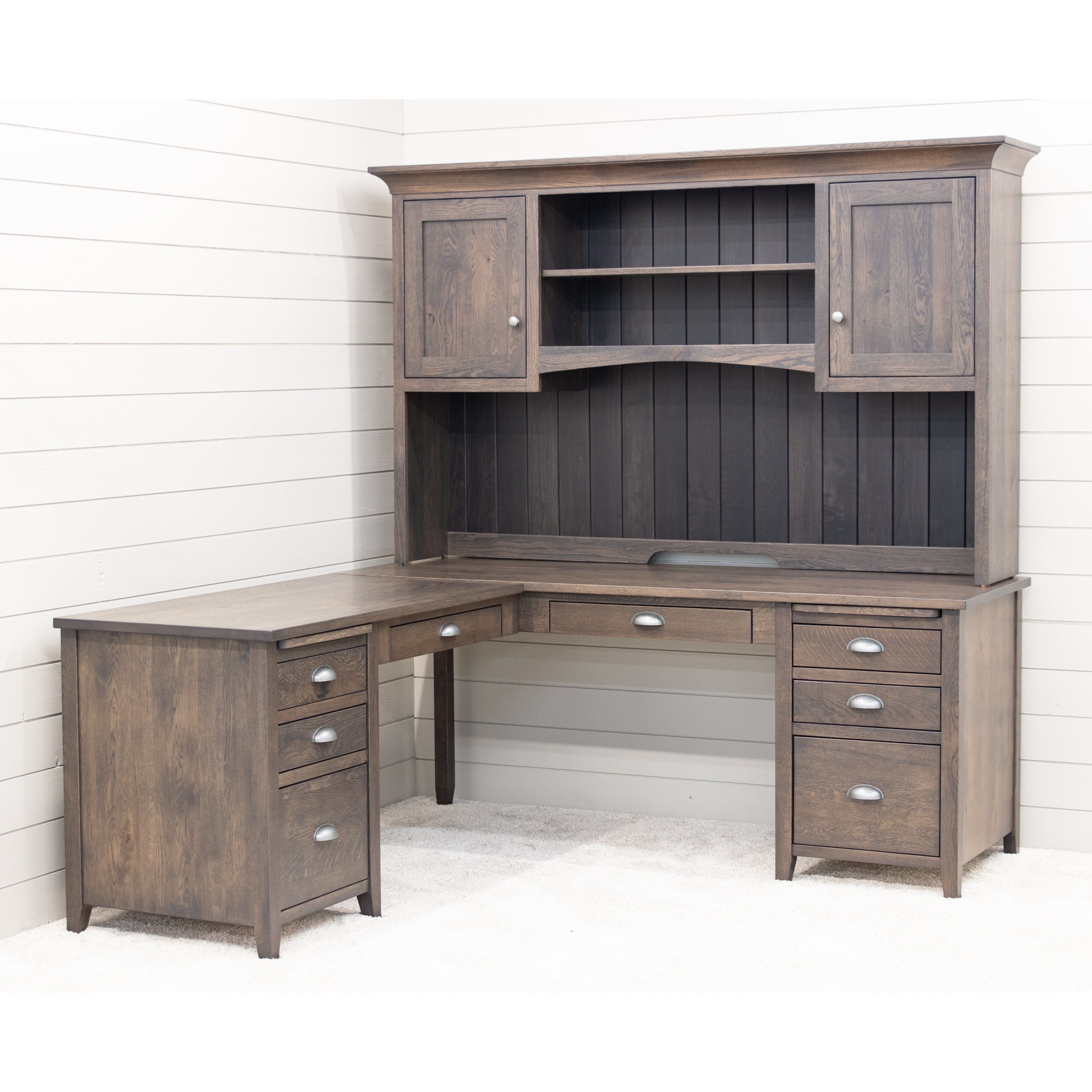 Phoenix L White Oak Wood Desk with Hutch Top | SB