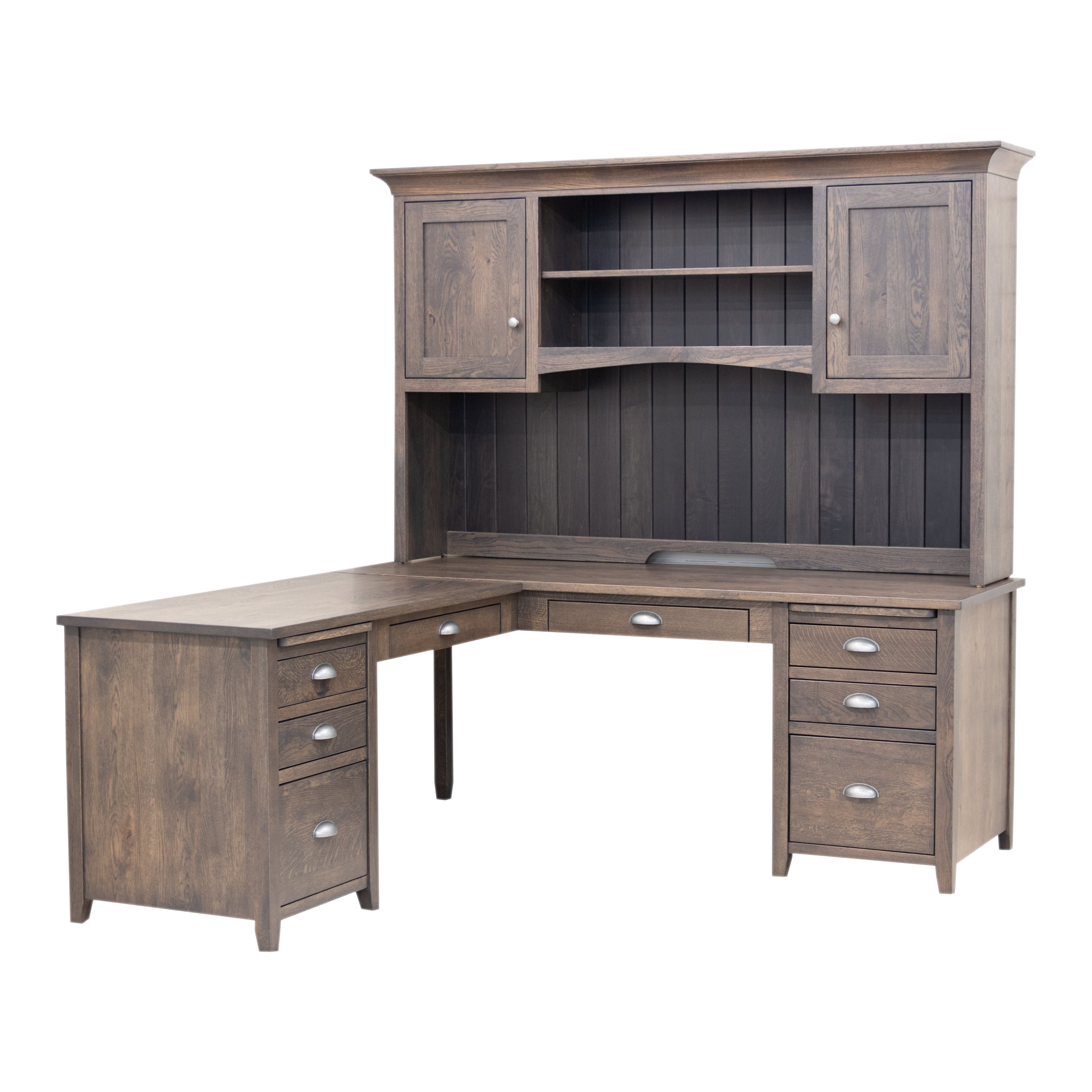 Phoenix L White Oak Wood Desk with Hutch Top | SB