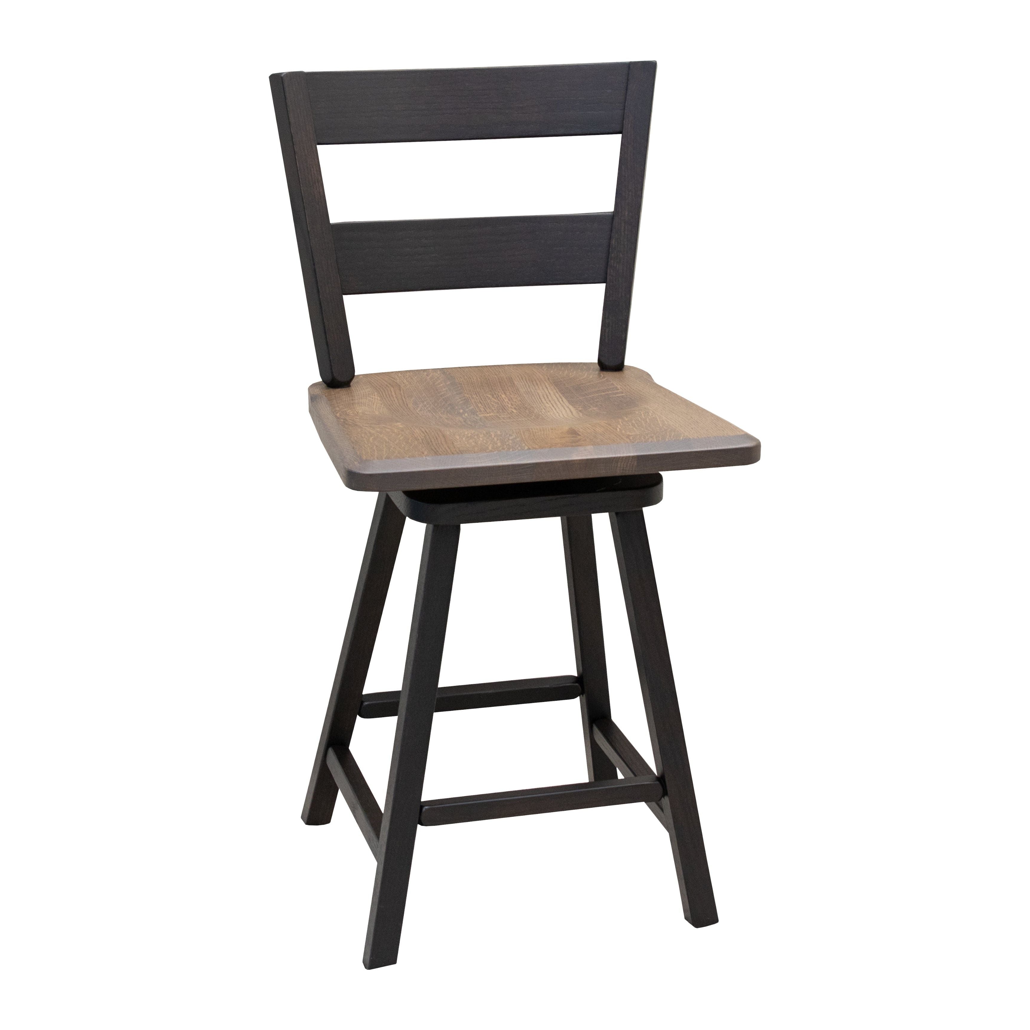 Post Mission 24" Black & Wood 2-Slat Swivel Bar Chair | O-EB&RQSWO-SB