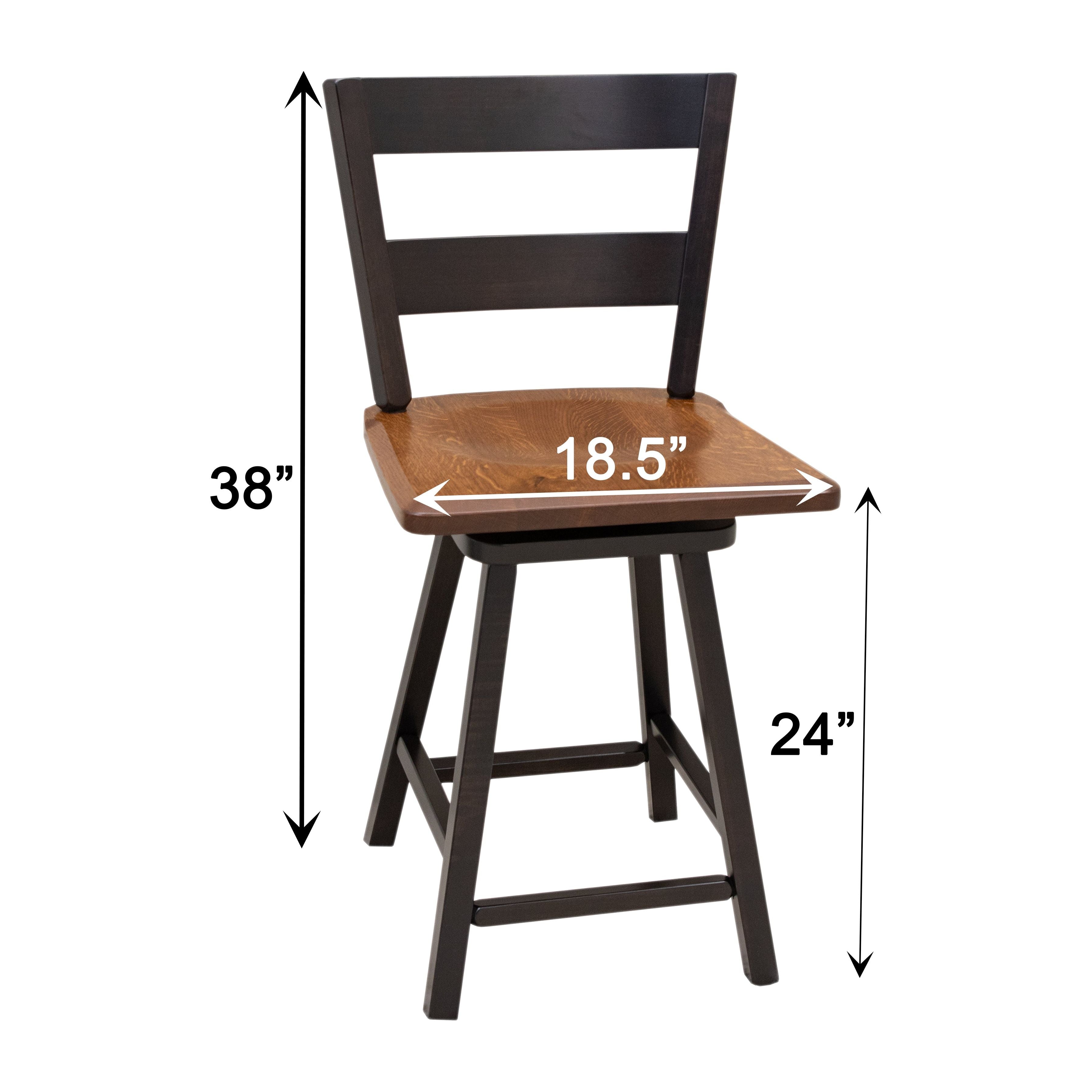 Post Mission 24" Black & Wood 2-Slat Swivel Bar Chair | M-EB&RQSWO-GB