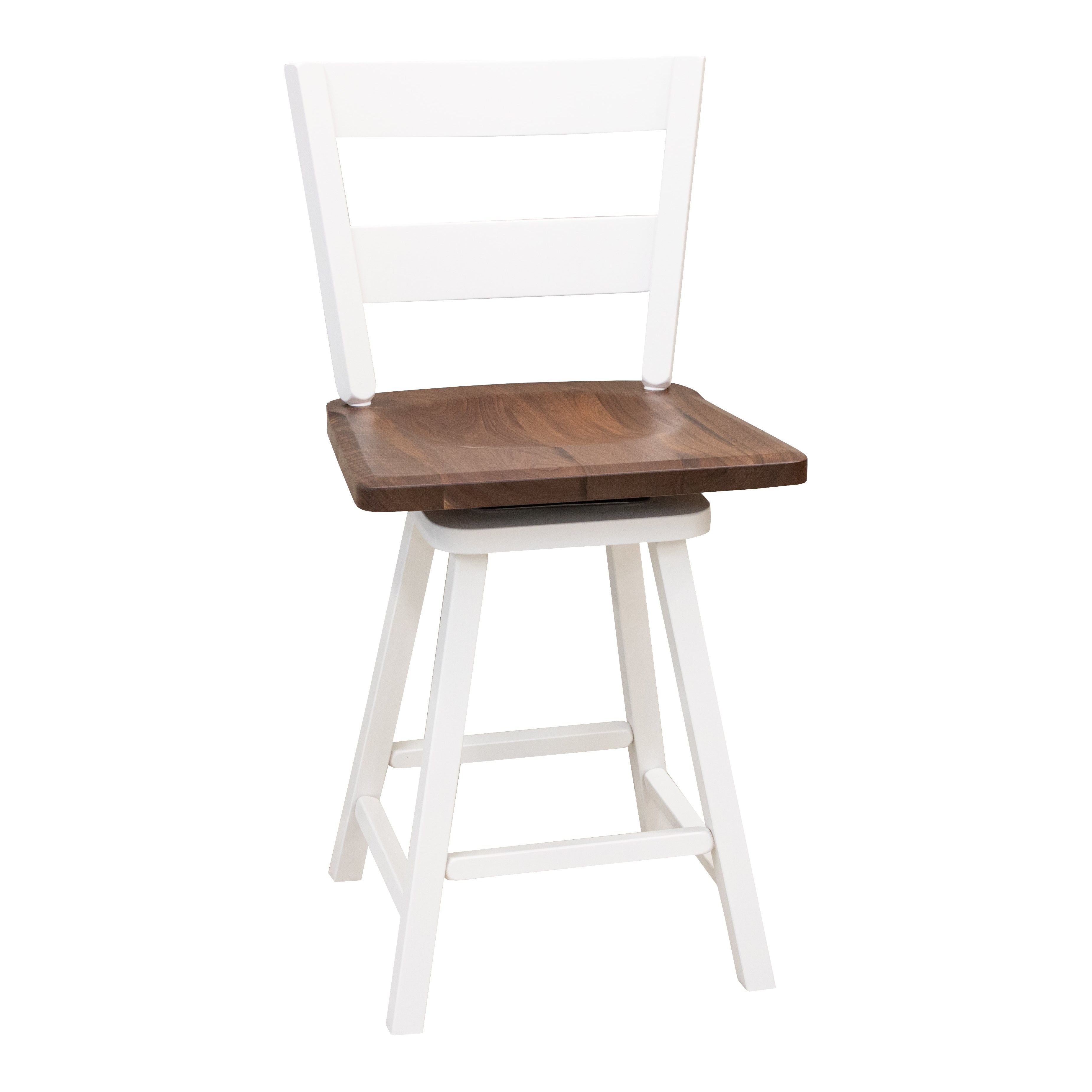 Post Mission 24" White & Wood 2-Slat Swivel Bar Chair | M-DW&W-NAT