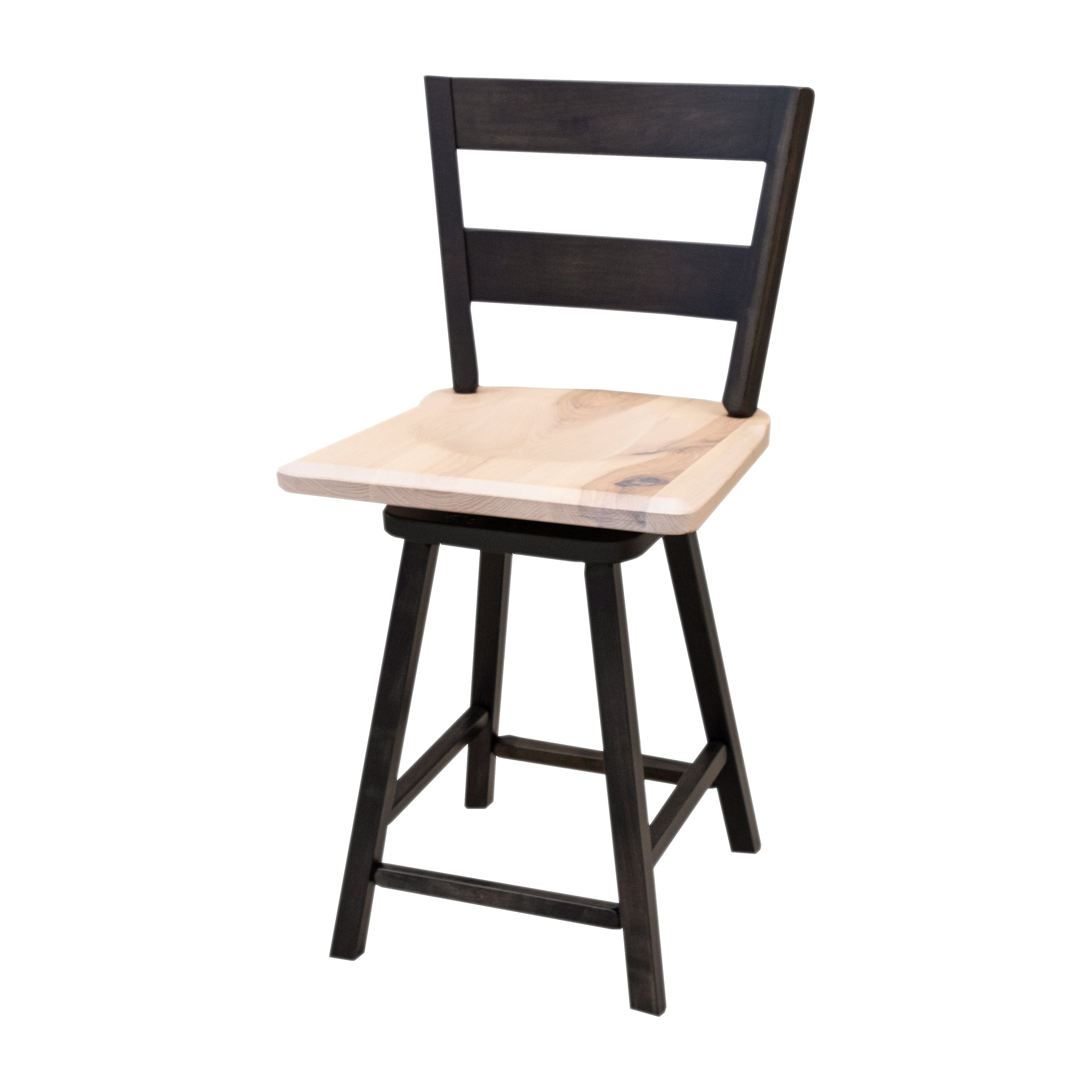 Post Mission 24" Black & Wood 2-Slat Swivel Bar Chair | M-DK&RH-SW