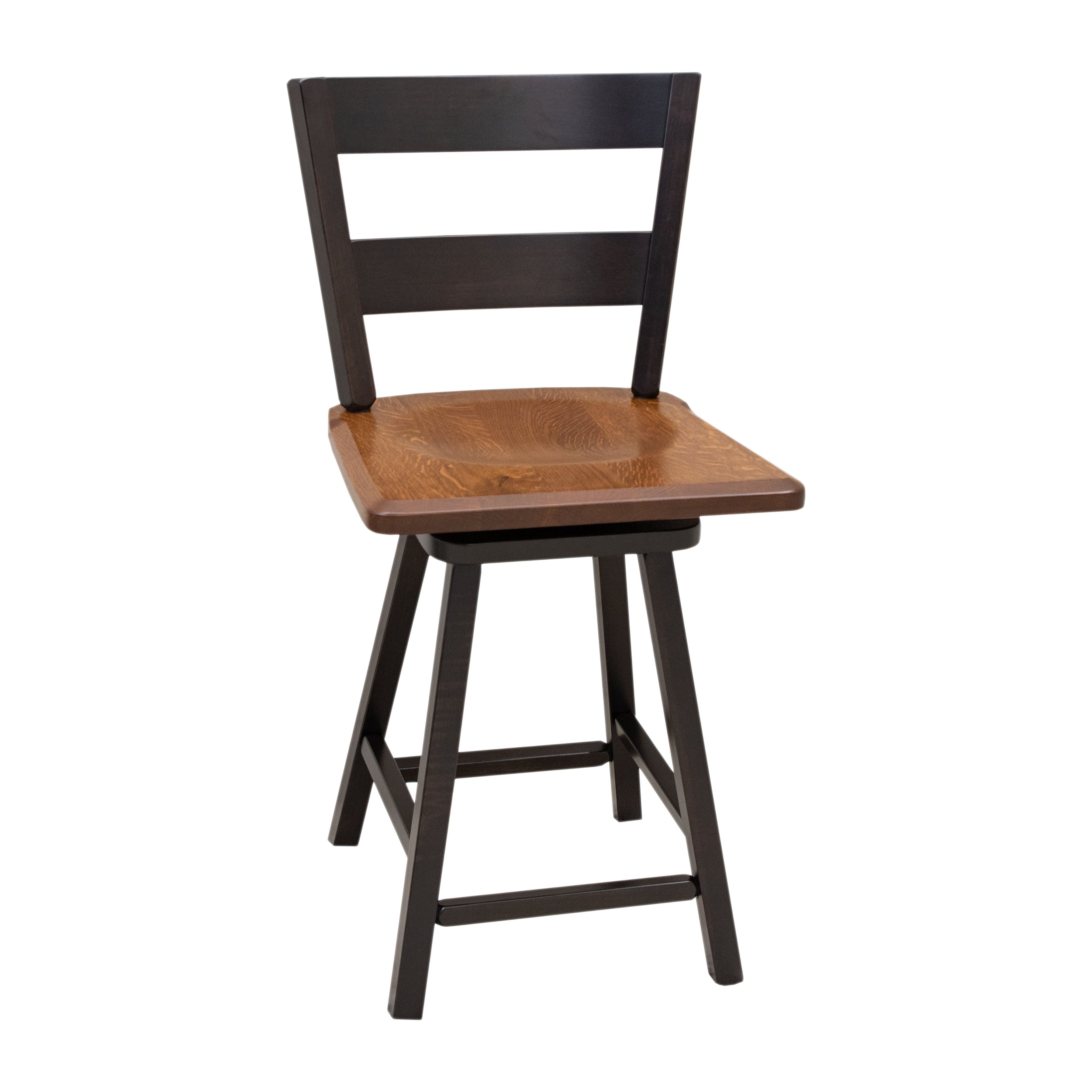 Post Mission 24" Black & Wood 2-Slat Swivel Bar Stool | M-EB&RQSWO-GB