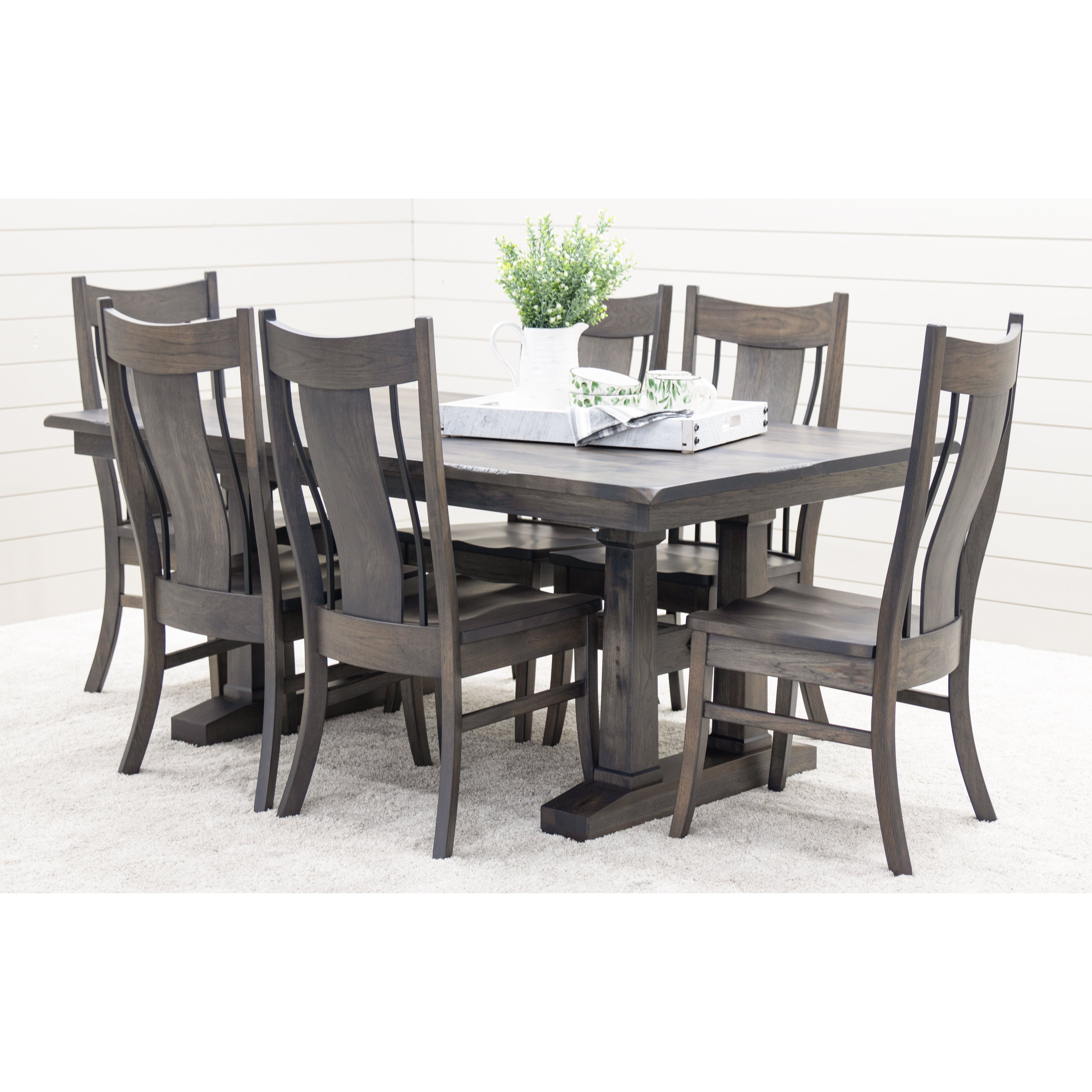 Rowan Hickory Wood Large Extending Amish Trestle Dining Table | GS