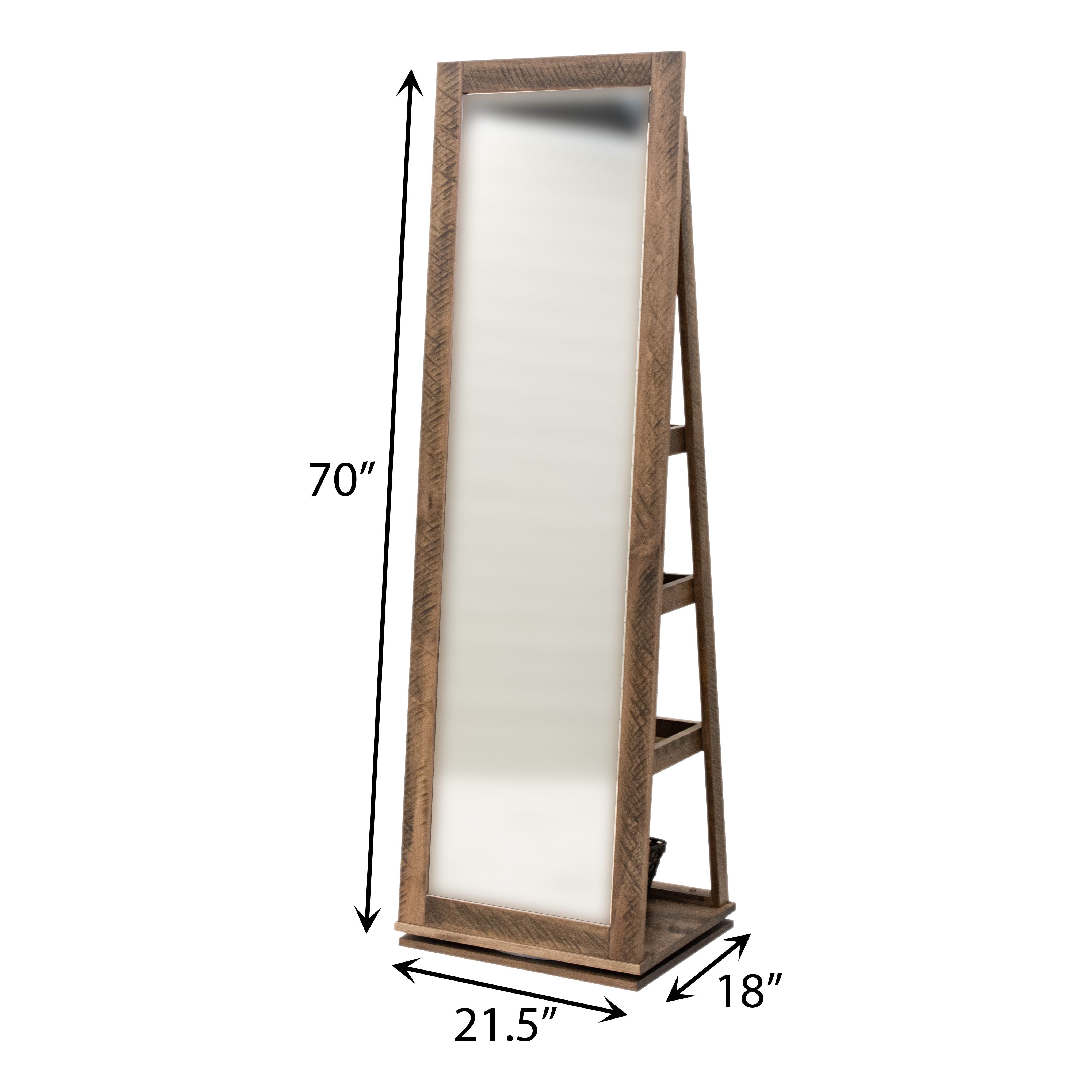 Shaker Roughsawn Maple Wood Revolving Storage Leaner Mirror | CO