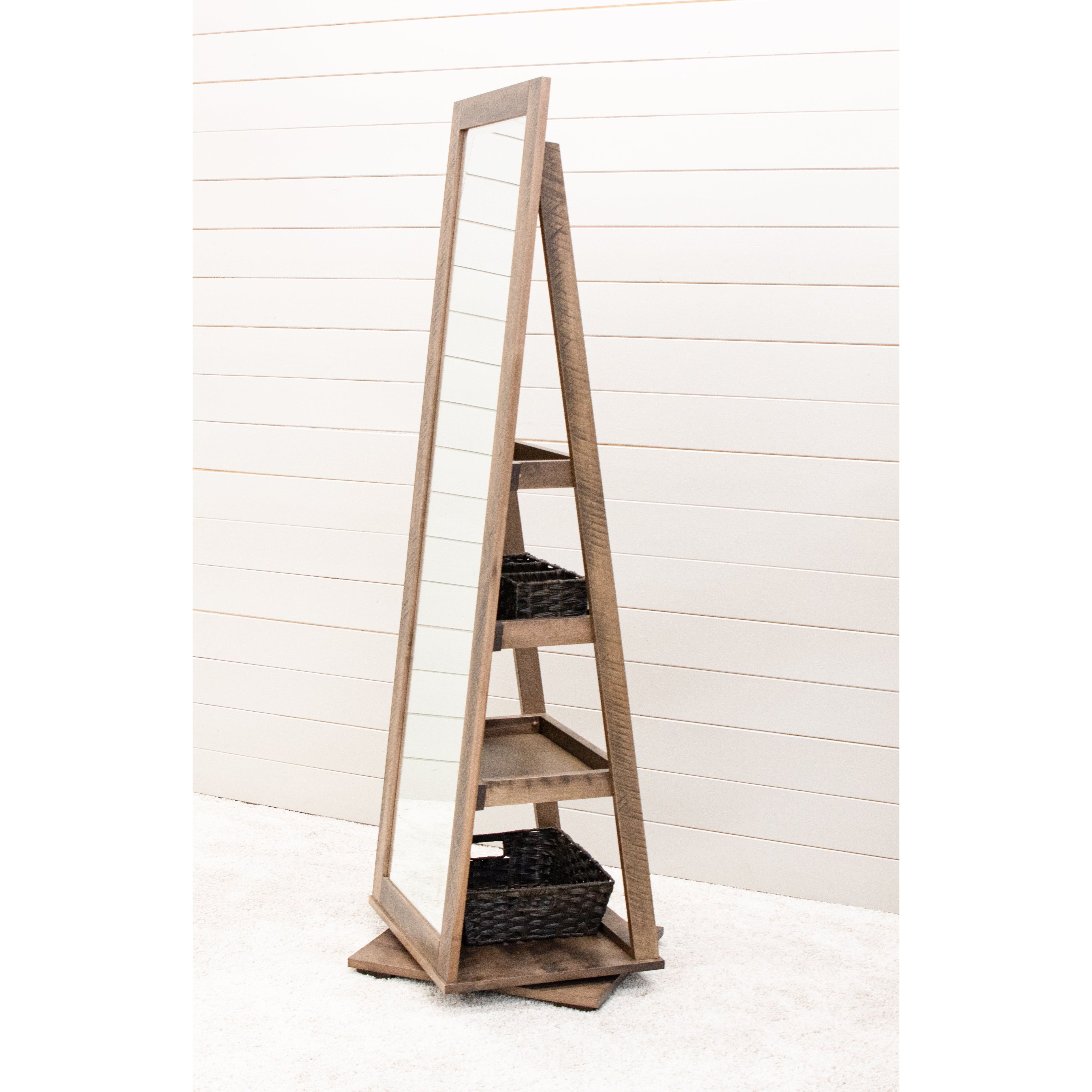 Shaker Roughsawn Maple Wood Revolving Storage Leaner Mirror | CO