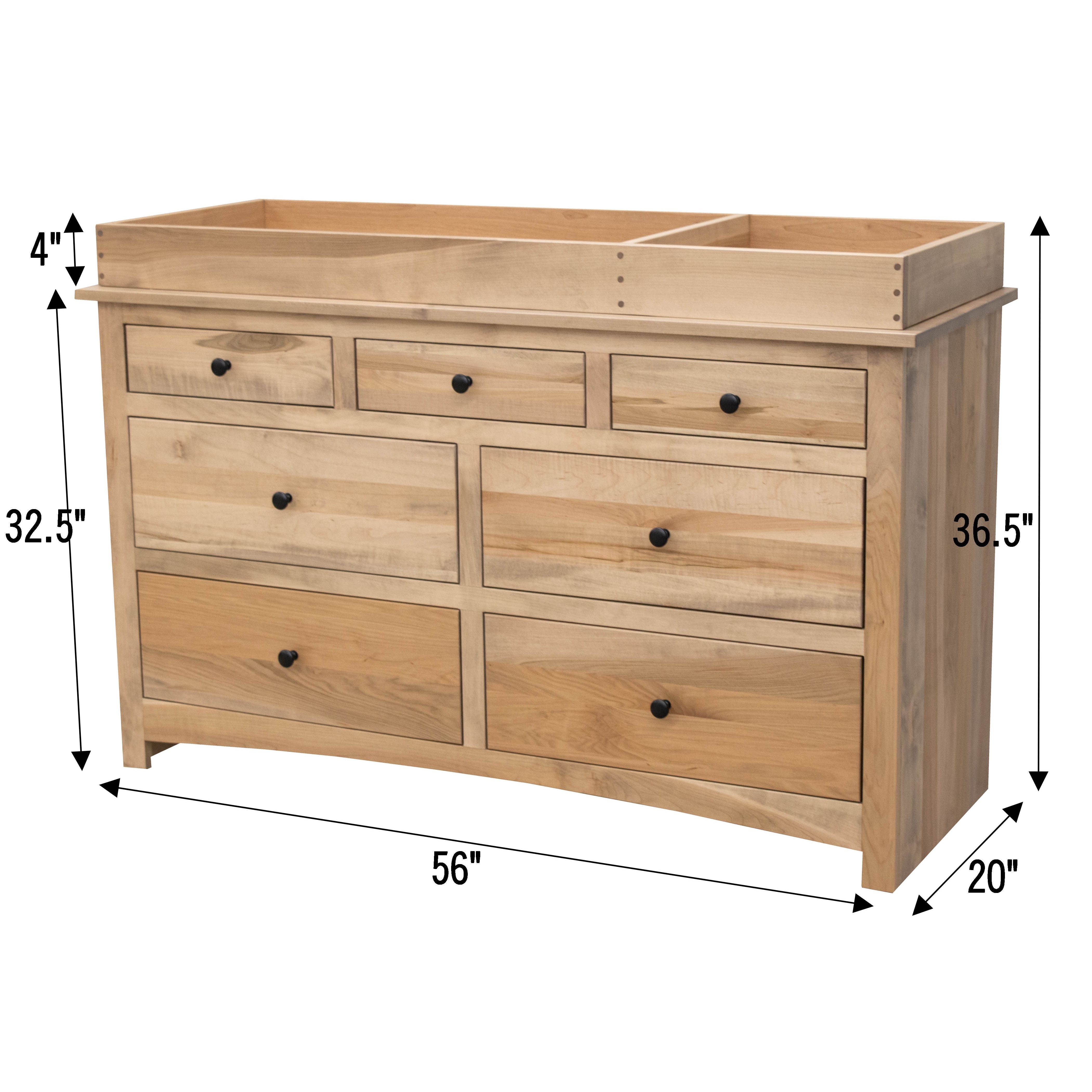 Shaker Maple Wood 7-Drawer Nursery Dresser with Changing Topper | DS