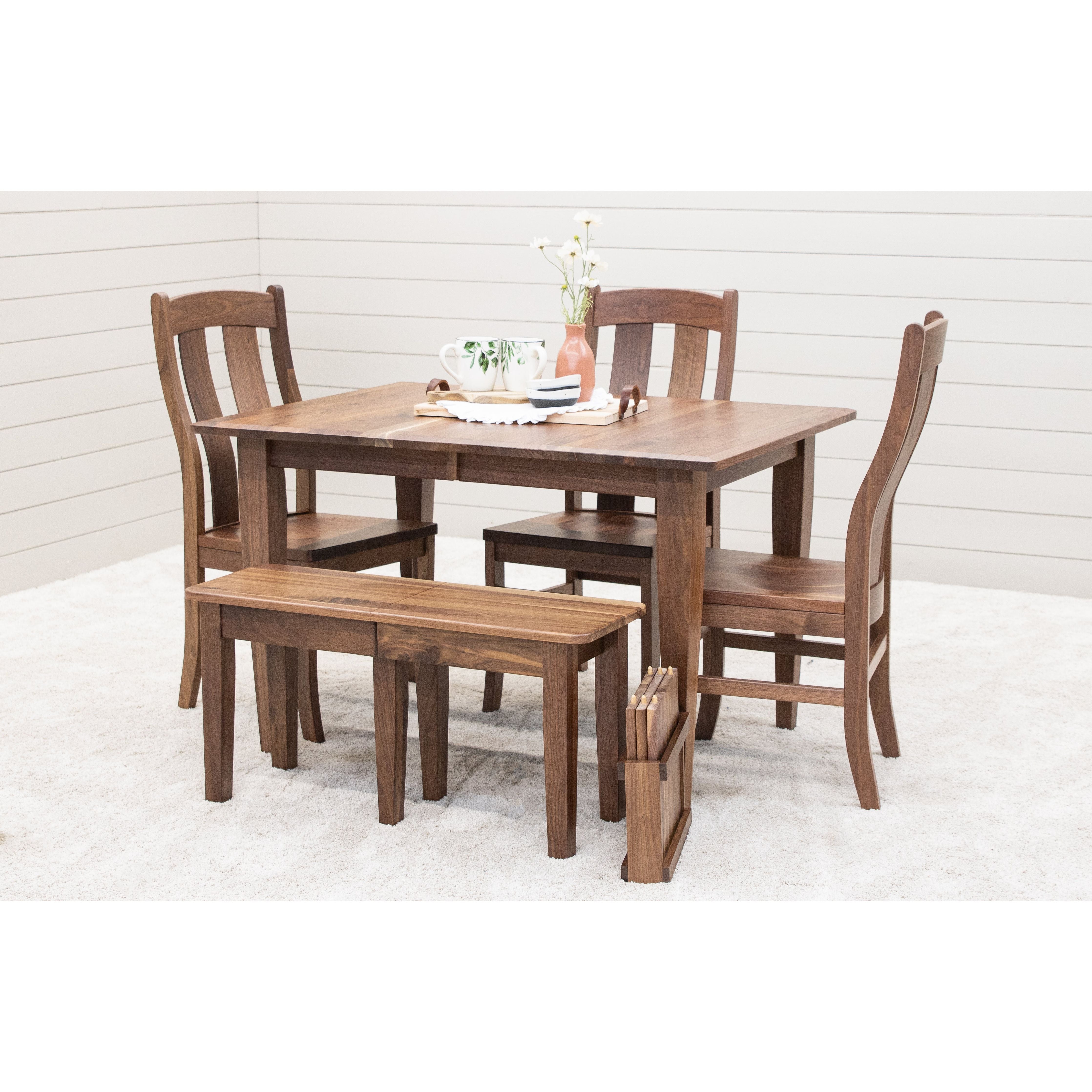 Lakeland Small Extendable Walnut Dining Table Set for 4-6 with Bench