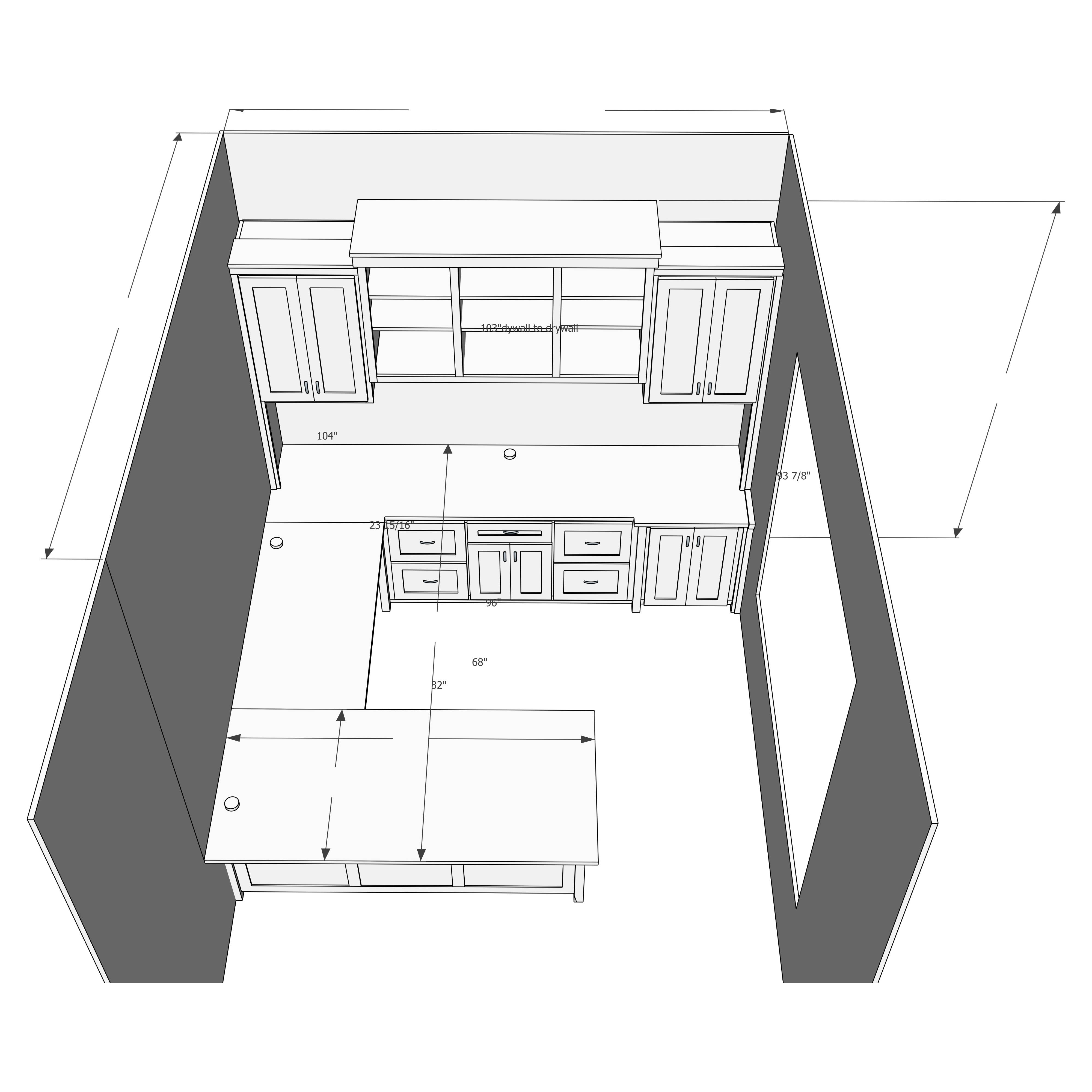 Custom Built-In Rough Sawn U-Shaped Office Desk Unit