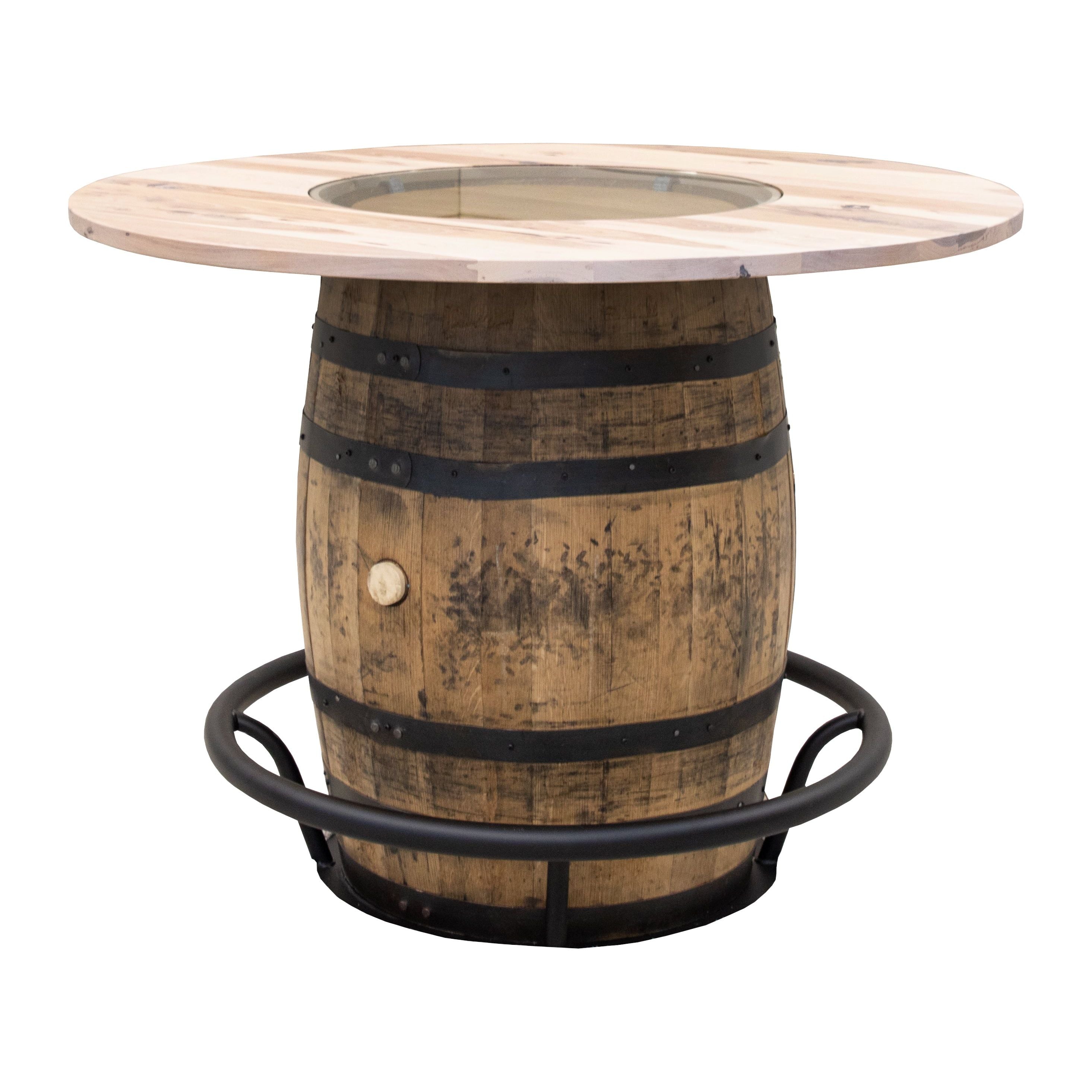 Round Whiskey Personalized Rustic Hickory Wood Single Barrel Pub Table | SW